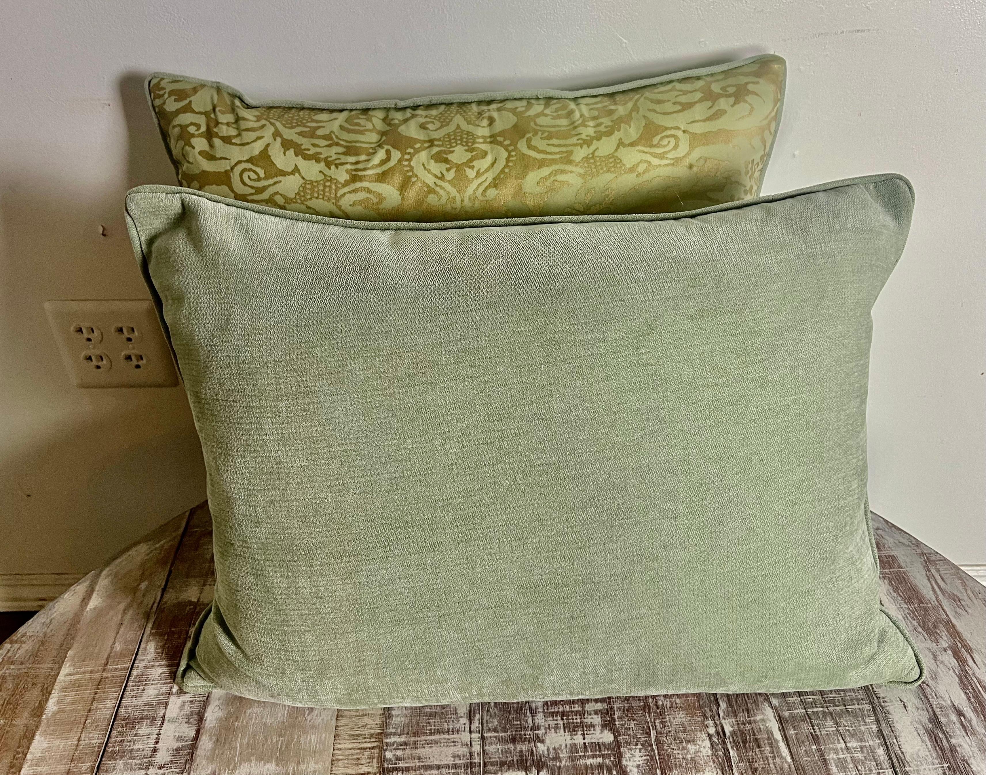Contemporary Pair of Fortuny Gold & Soft Green Pillows  For Sale