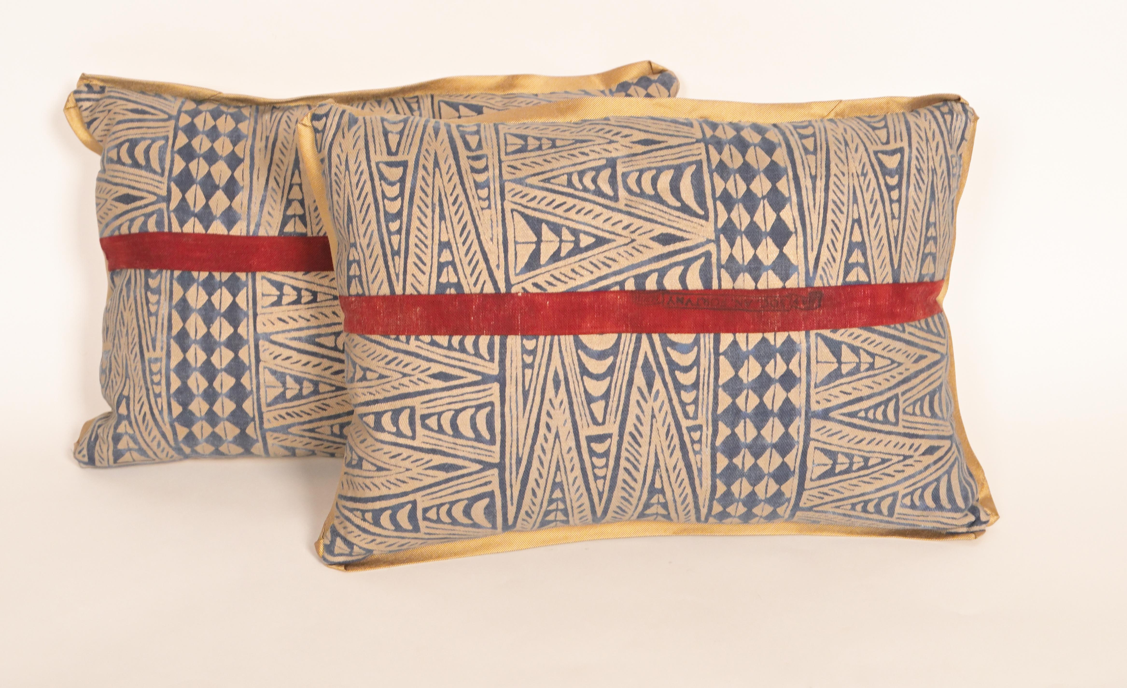 Fabric Pair of Fortuny Lumbar Cushions with Rare Melilla Pattern by David Duncan For Sale