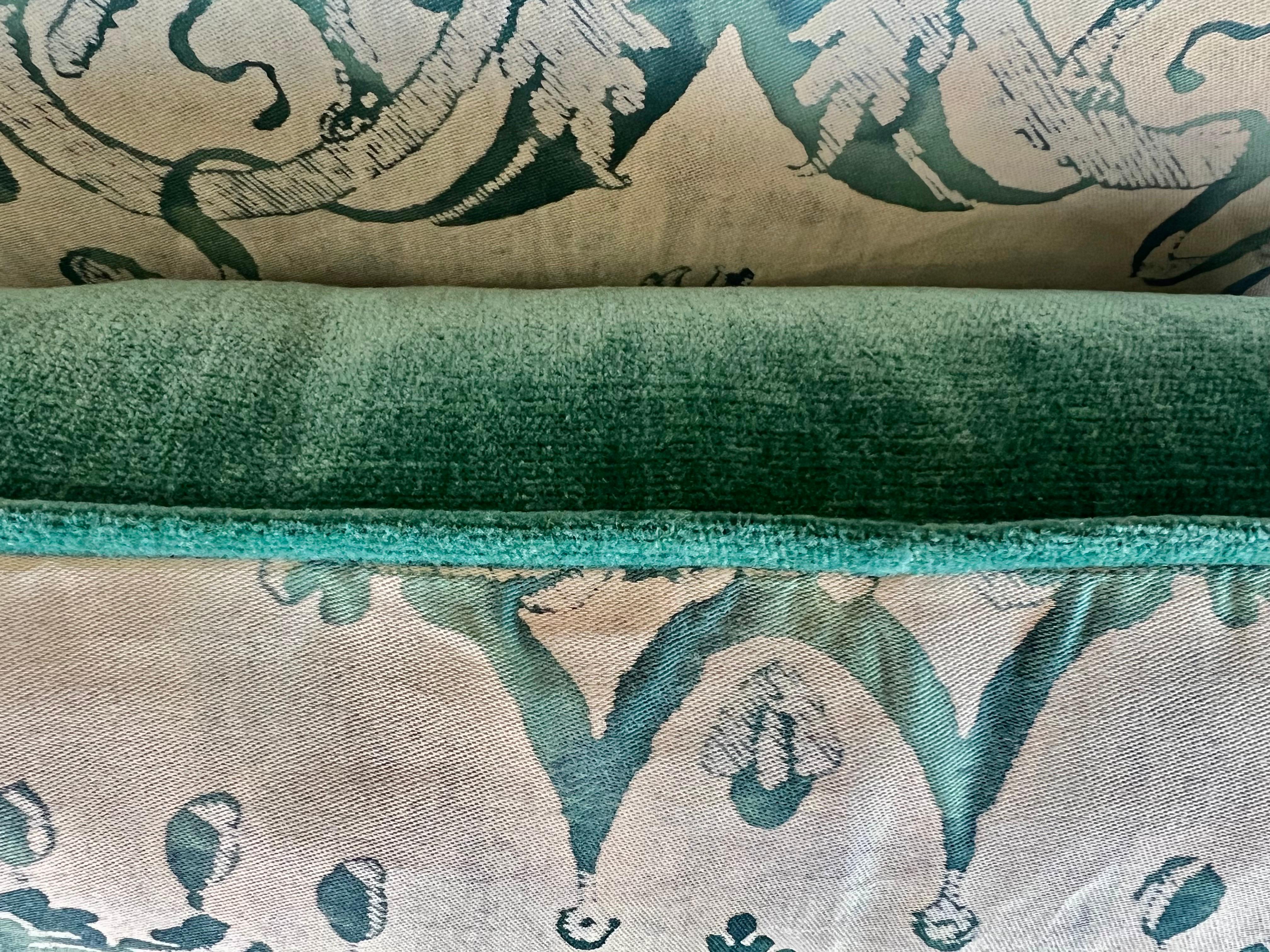 Cotton Pair of Fortuny Manzianno Patterned Pillows in Peacock & Beige For Sale