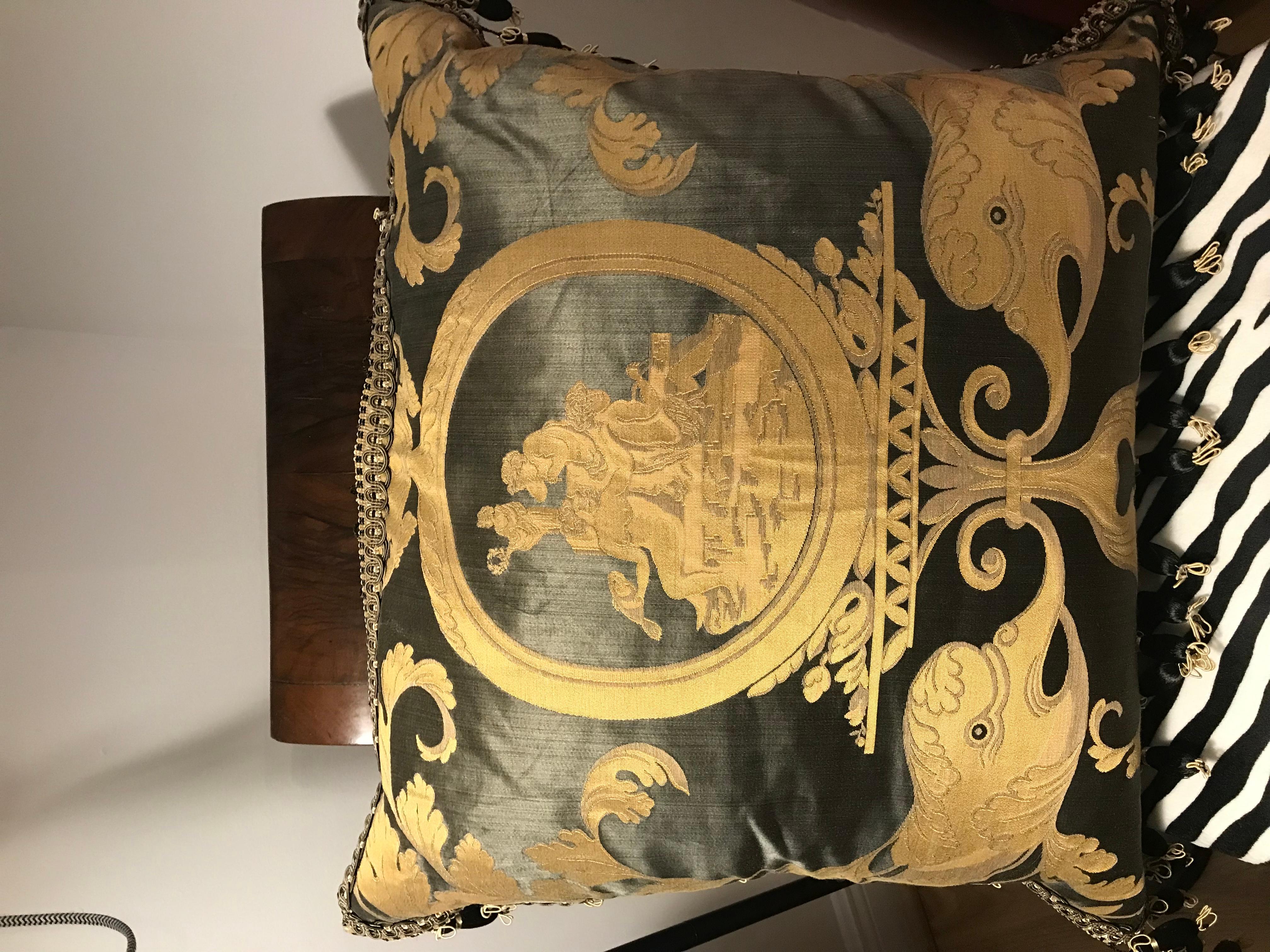 Baroque Pair of Fortuny Pillows with Angels and Dolphins For Sale