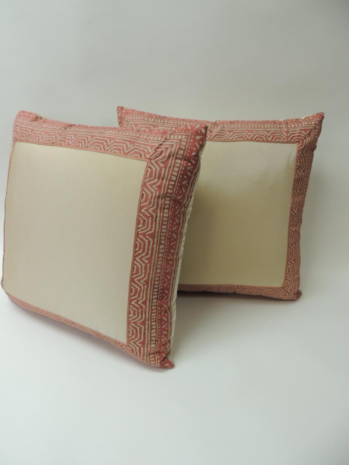Tribal Pair of Fortuny Pink Tapa Border Decorative Pillows