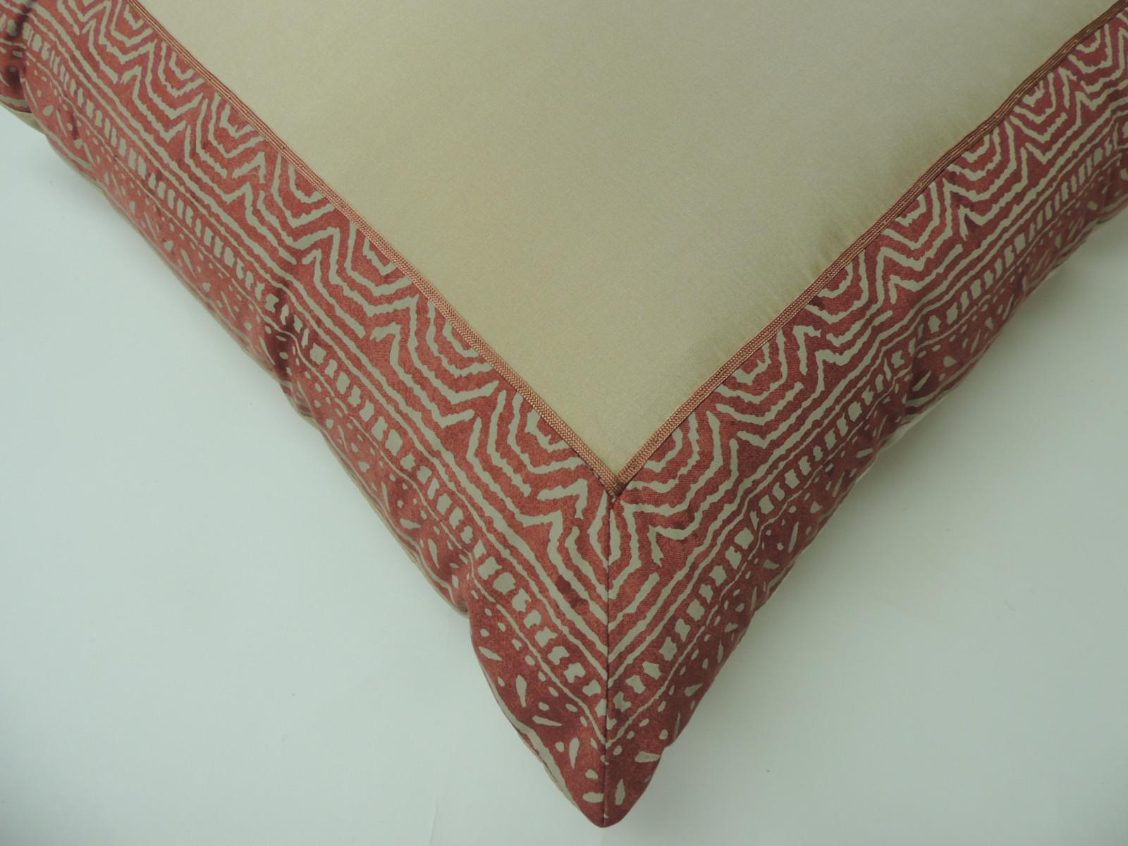 Hand-Crafted Pair of Fortuny Pink Tapa Border Decorative Pillows