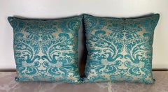 Pair of Fortuny-Style Patterned Pillows with Solid Silk Backs