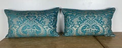 Pair of Fortuny Style Textile Pillows with Blue Silk Backs