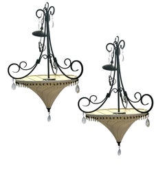 Pair of Fortuny-Style Venetian Revival Fabric Pendant Lights