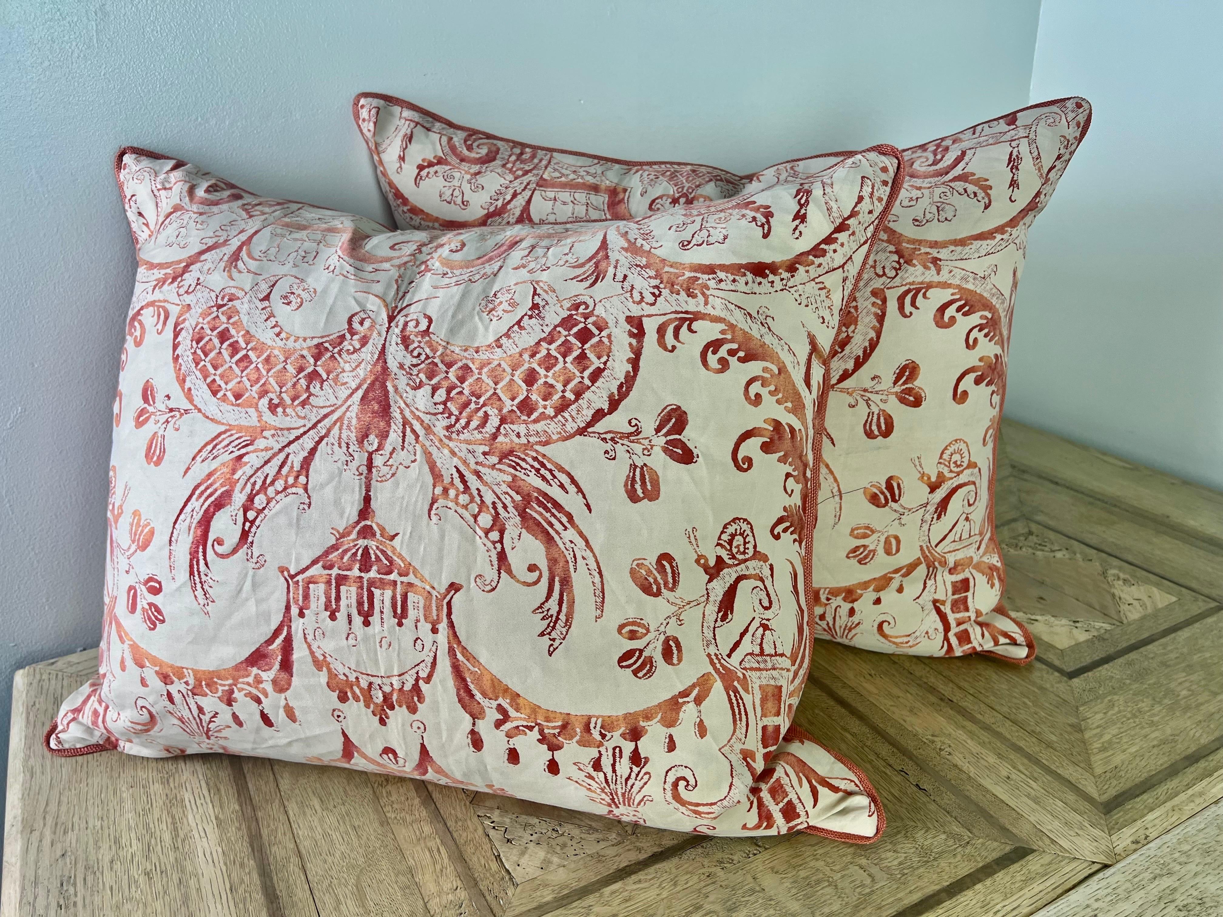 Cotton Pair of Fortuny Textile Pillows For Sale