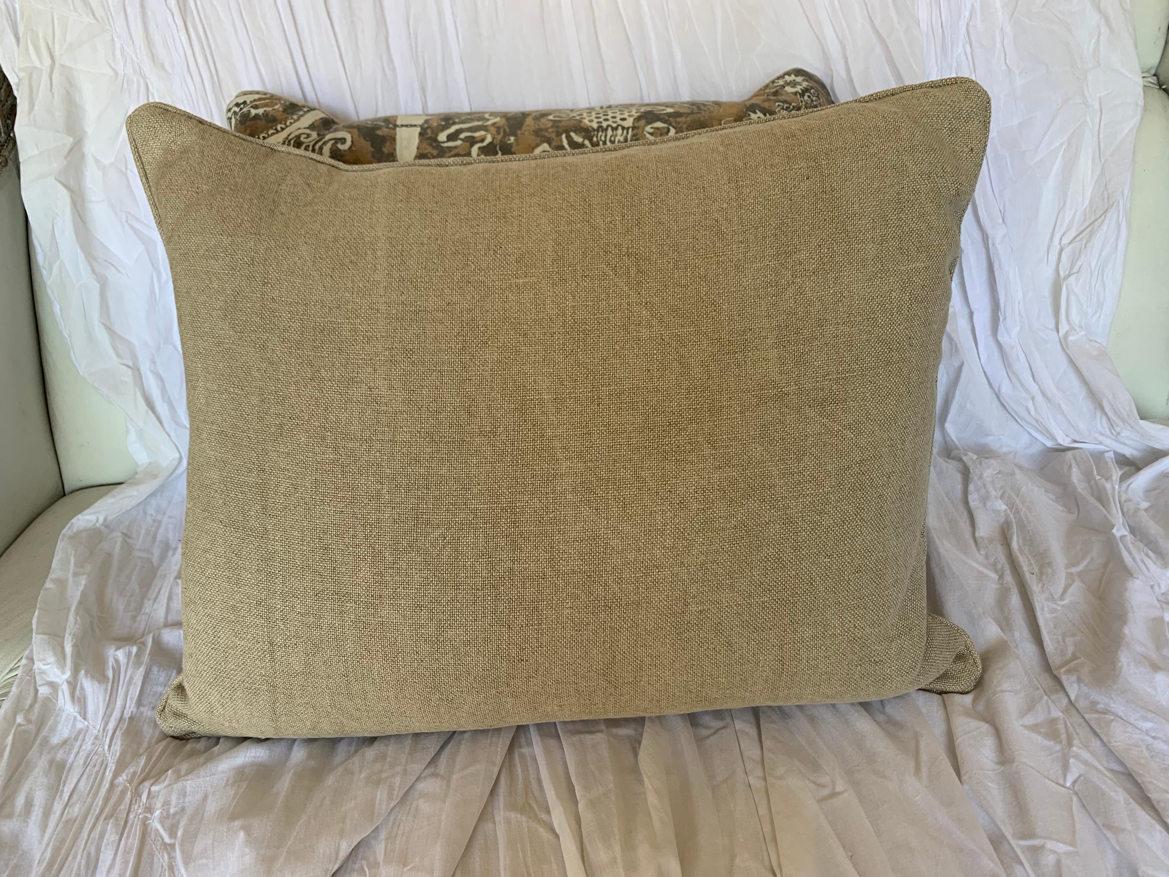 Cotton Pair of Fortuny Textile Pillows w/ Sphinxes