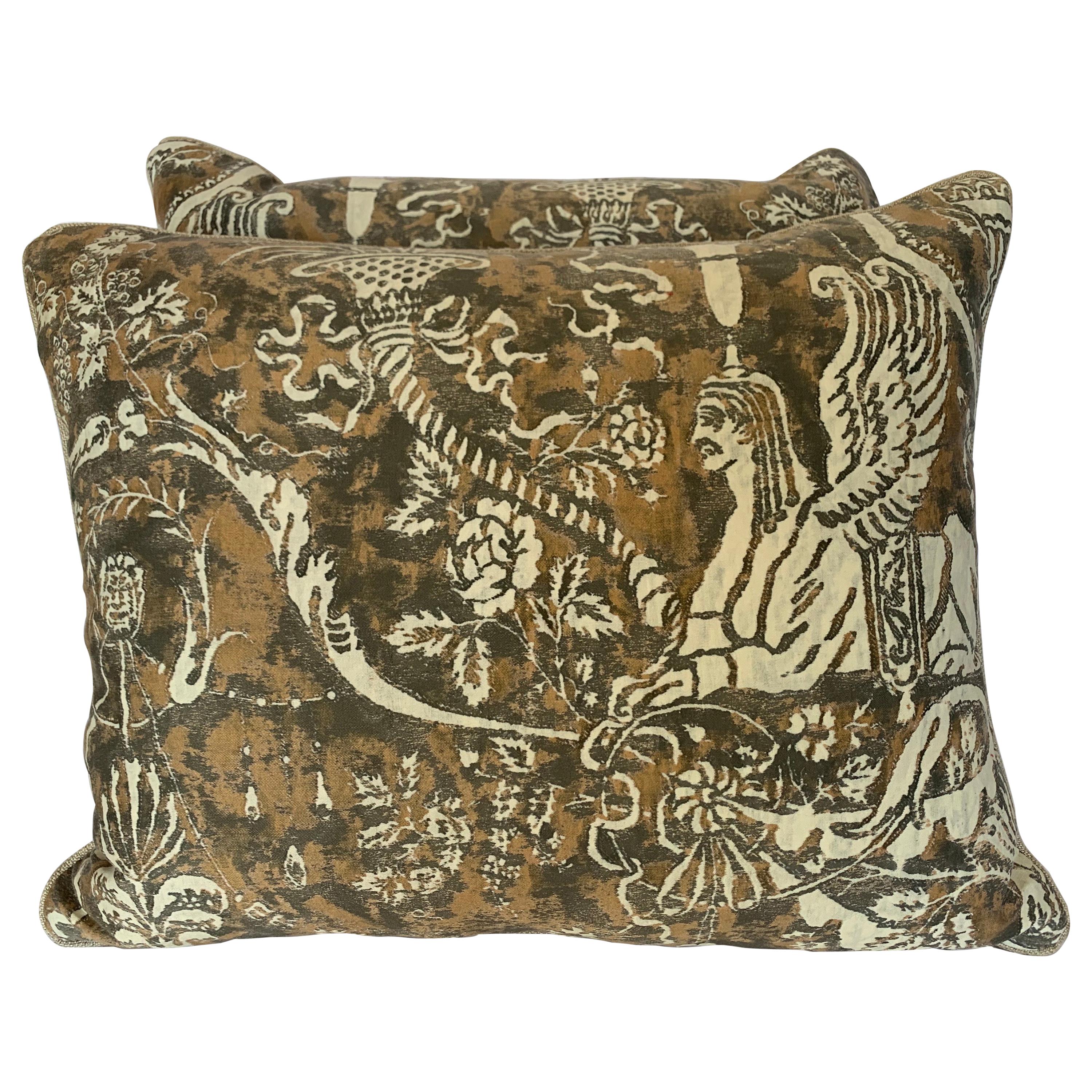 Pair of Fortuny Textile Pillows w/ Sphinxes