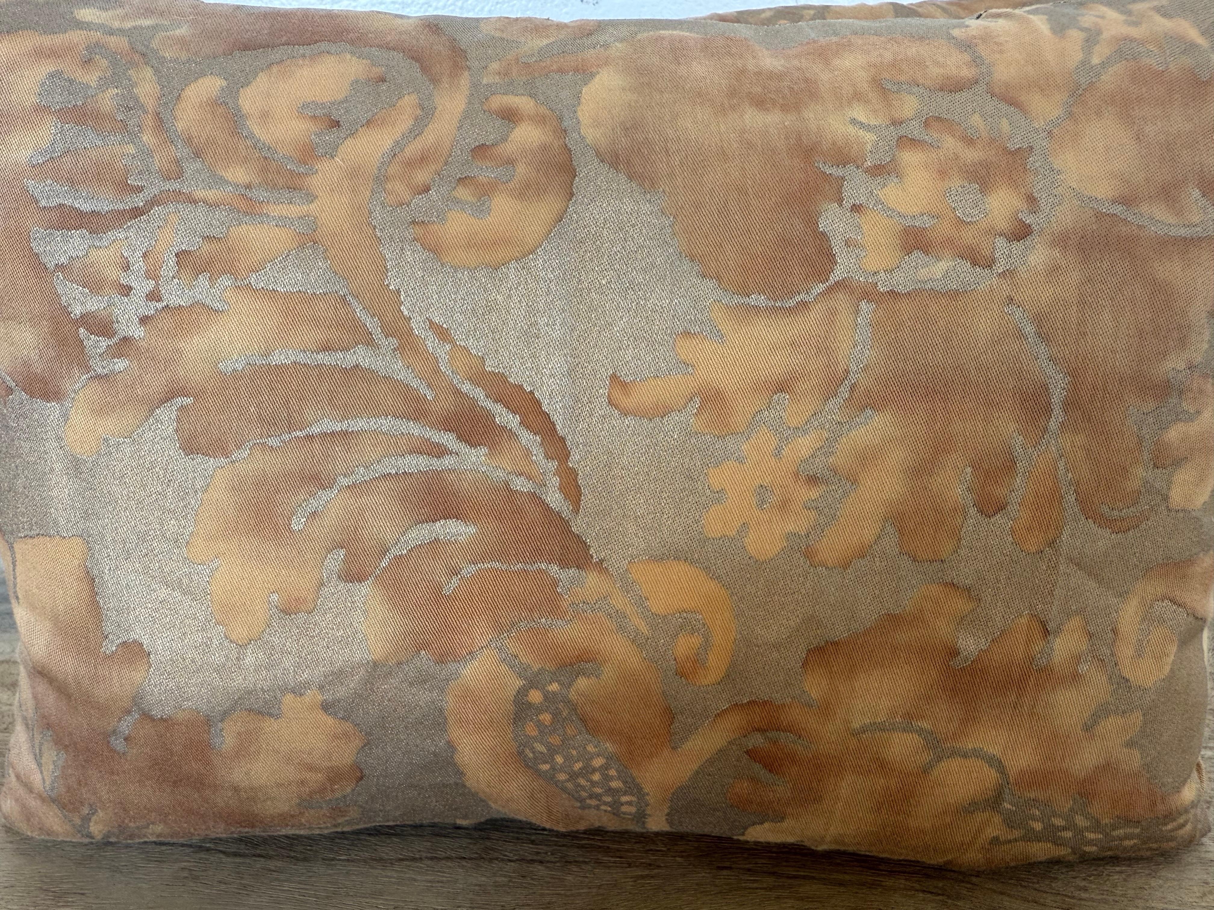 Italian Pair of Fortuny Textile Pillows with Silk Backs For Sale