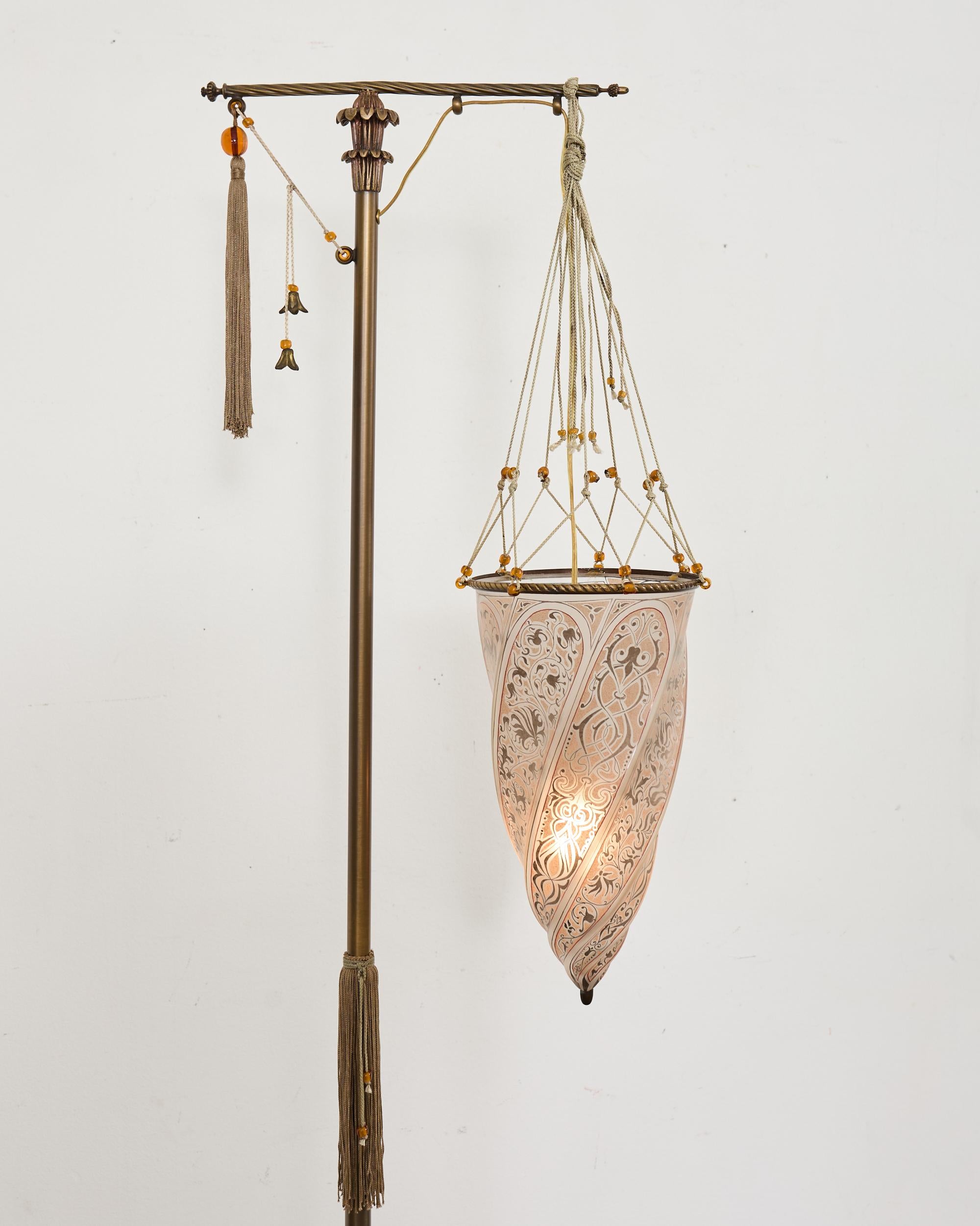 Laiton Paire de lampadaires vénitiens en verre Cesendello de Fortuny en vente