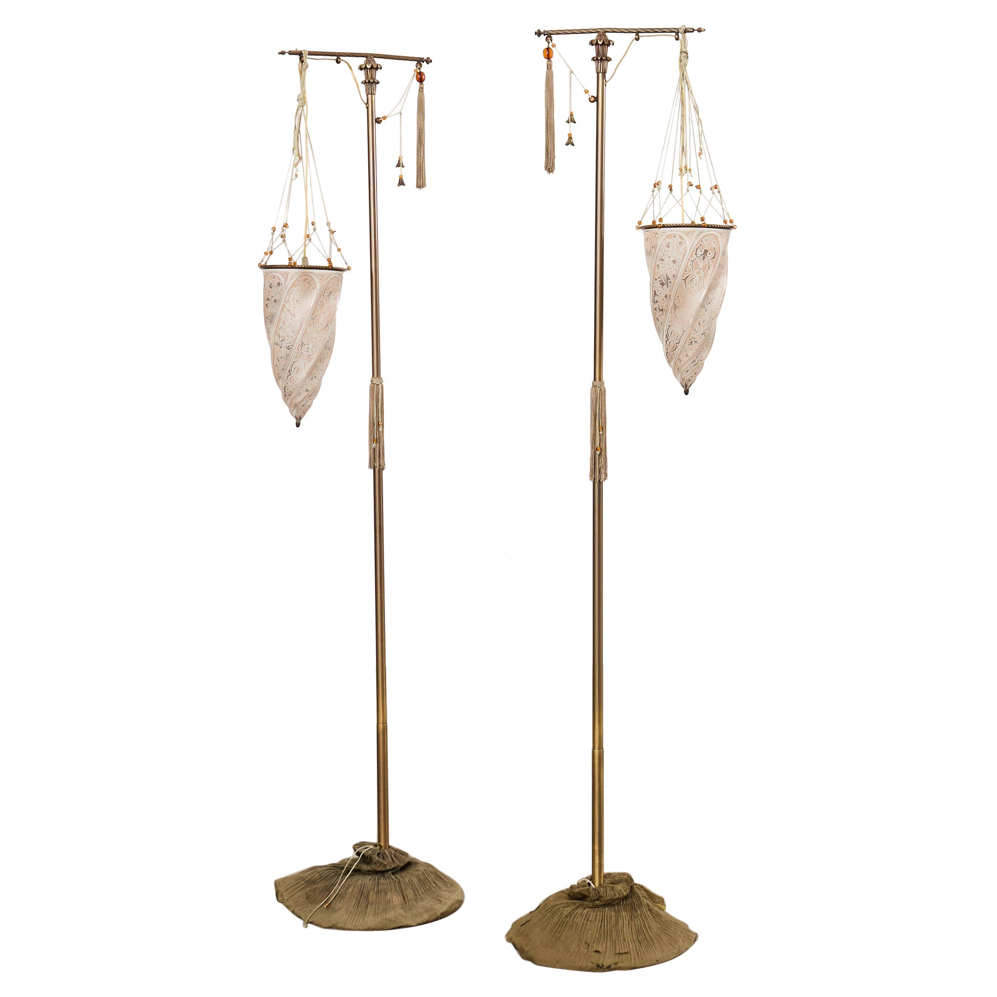 Paire de lampadaires vénitiens en verre Cesendello de Fortuny en vente