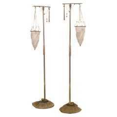 Vintage Pair of Fortuny Venetian Cesendello Glass Floor Lamps
