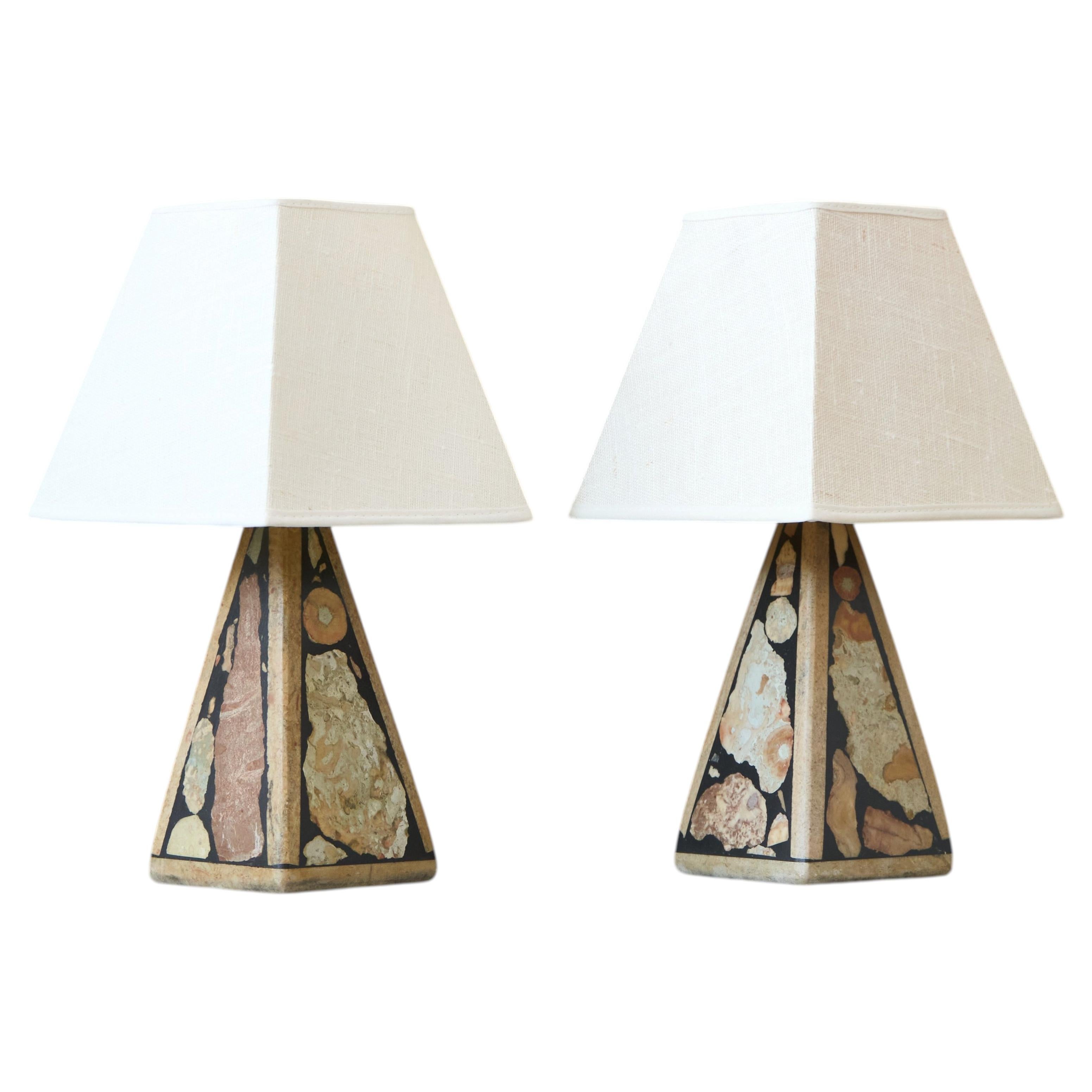 Pair of Fossil Stone Table Lamps by Egon Jakobsson, Sweden, 1970s