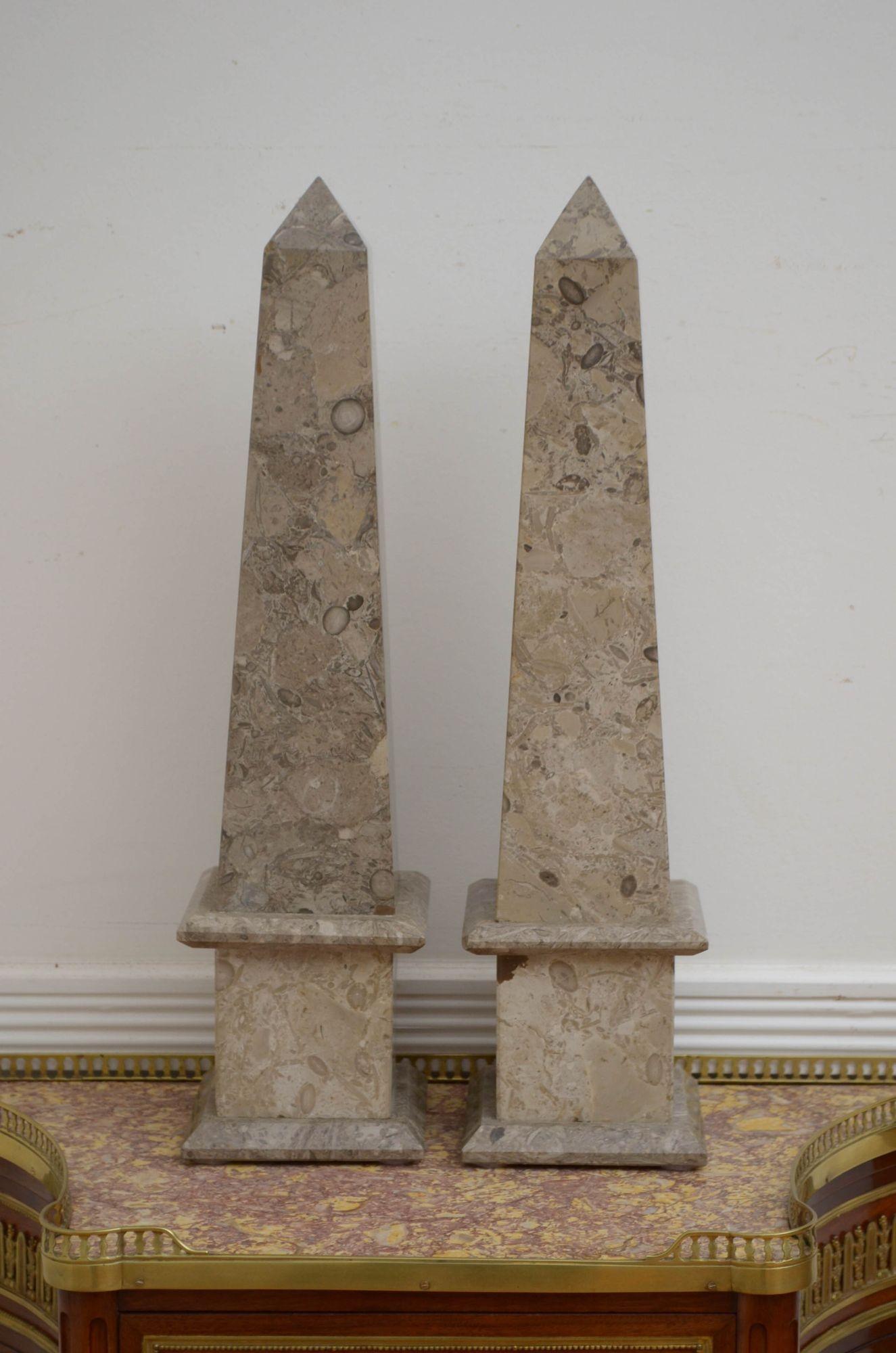 20th Century Pair of Fossilised Marble Obelisks