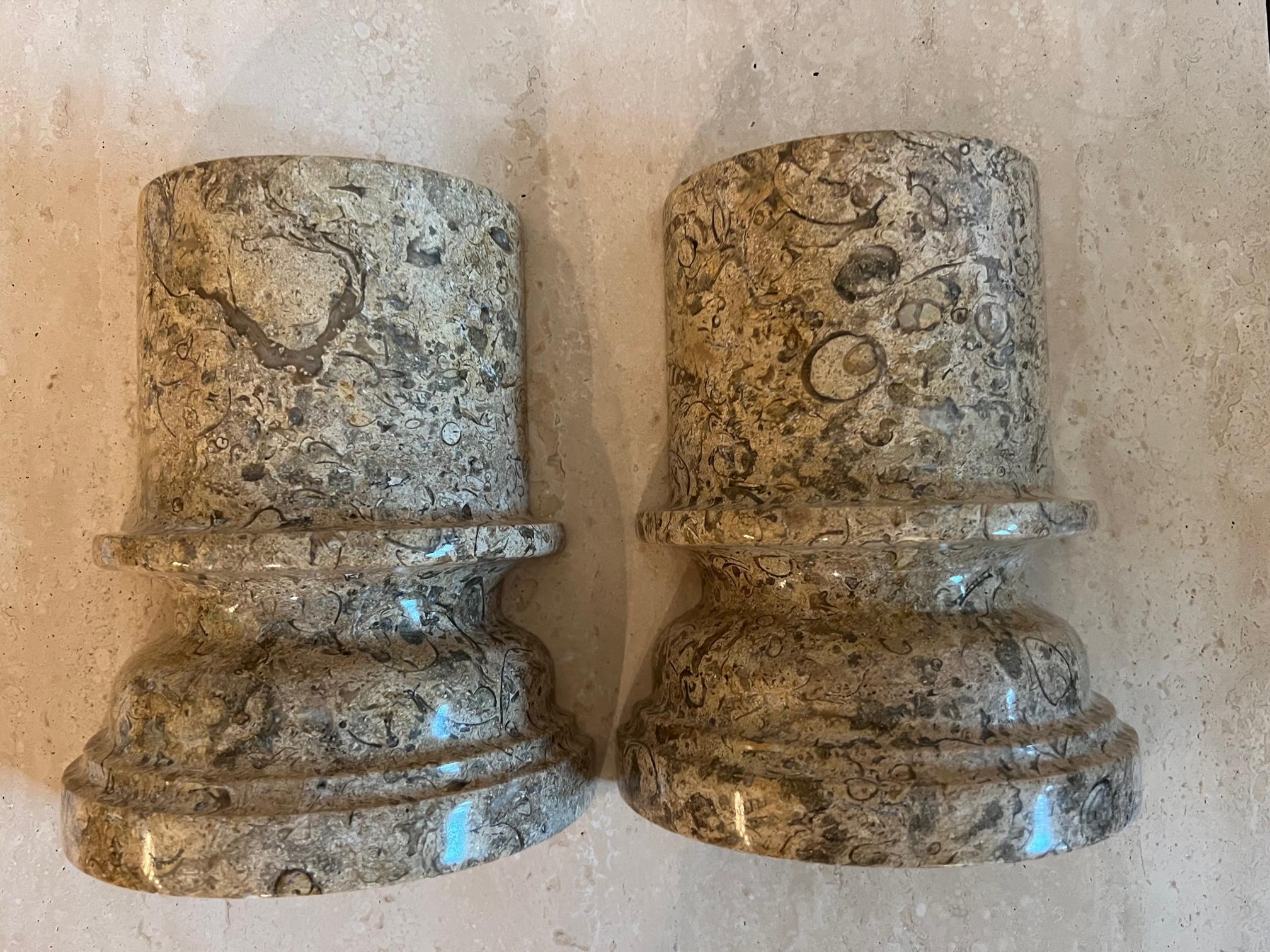 Late 20th Century Pair of Fossilized Stone Bookends Italy, Circa. 1980 