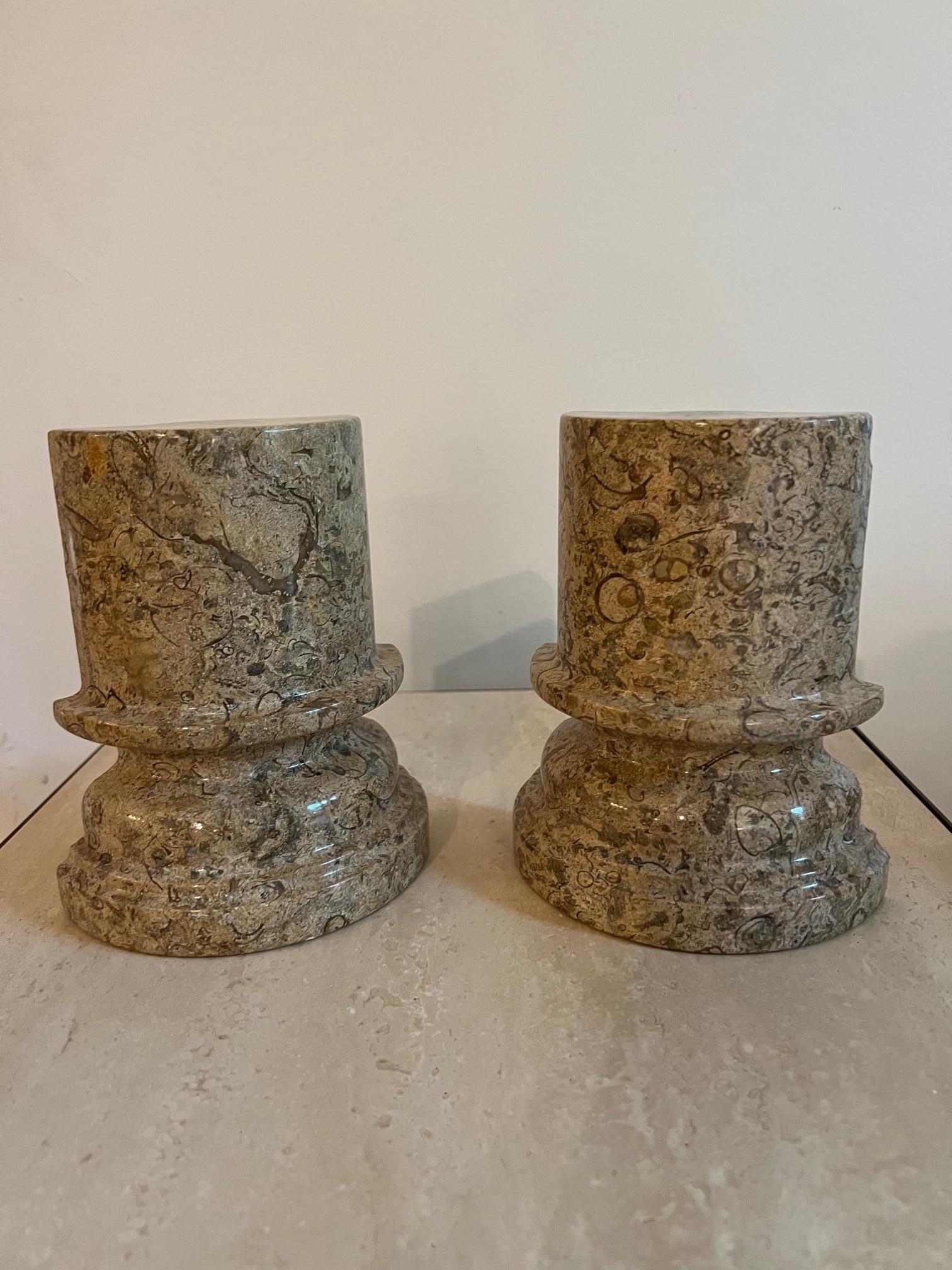 Pair of Fossilized Stone Bookends Italy, Circa. 1980  1