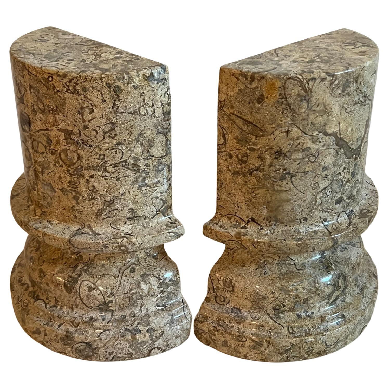 Pair of Fossilized Stone Bookends Italy, Circa. 1980 