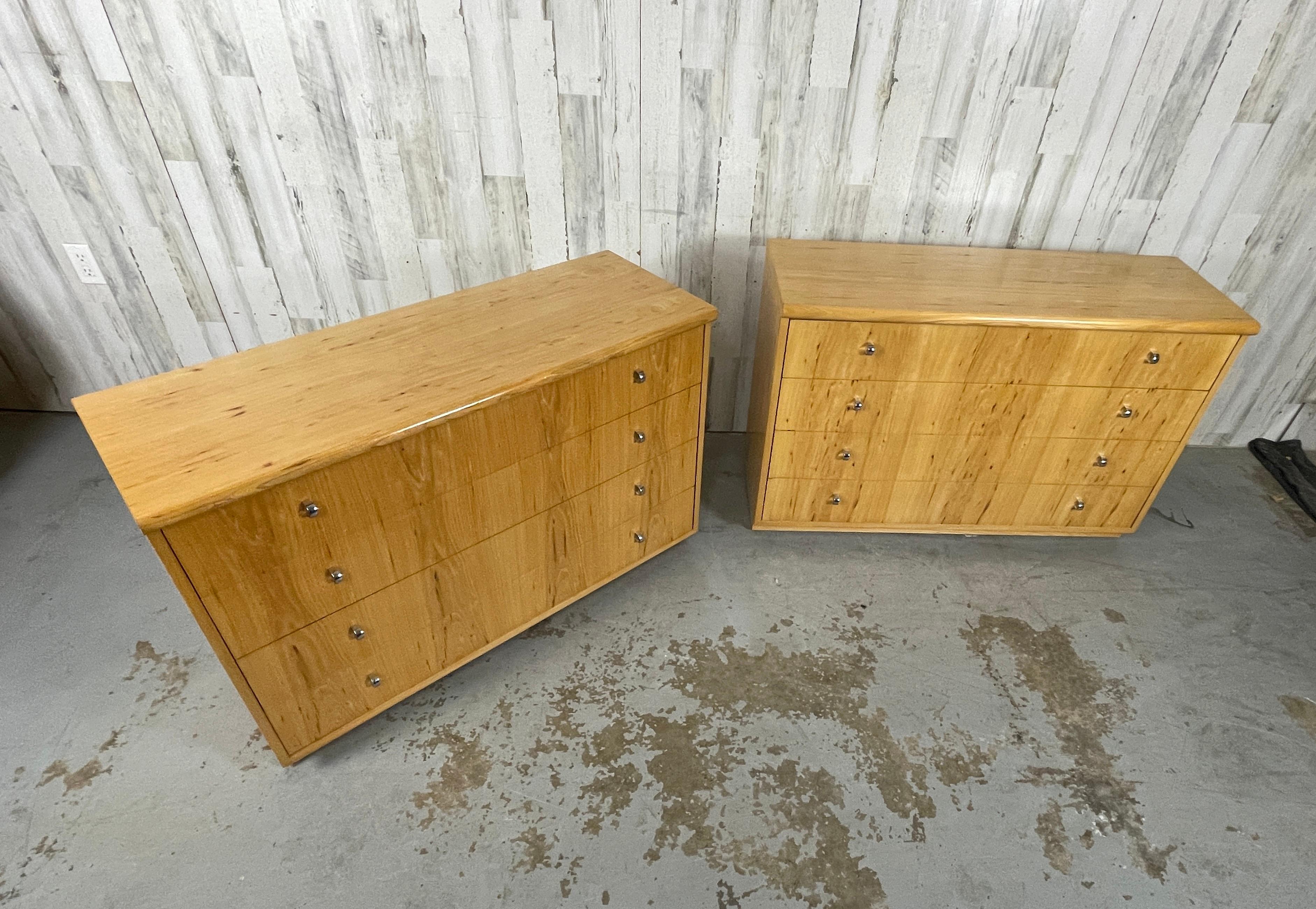 Pair of Founders Blonde Pecan Bachelor Chests / Nightsands.
Each chest measures 15.5 D X 43.25 W X 28.25 H