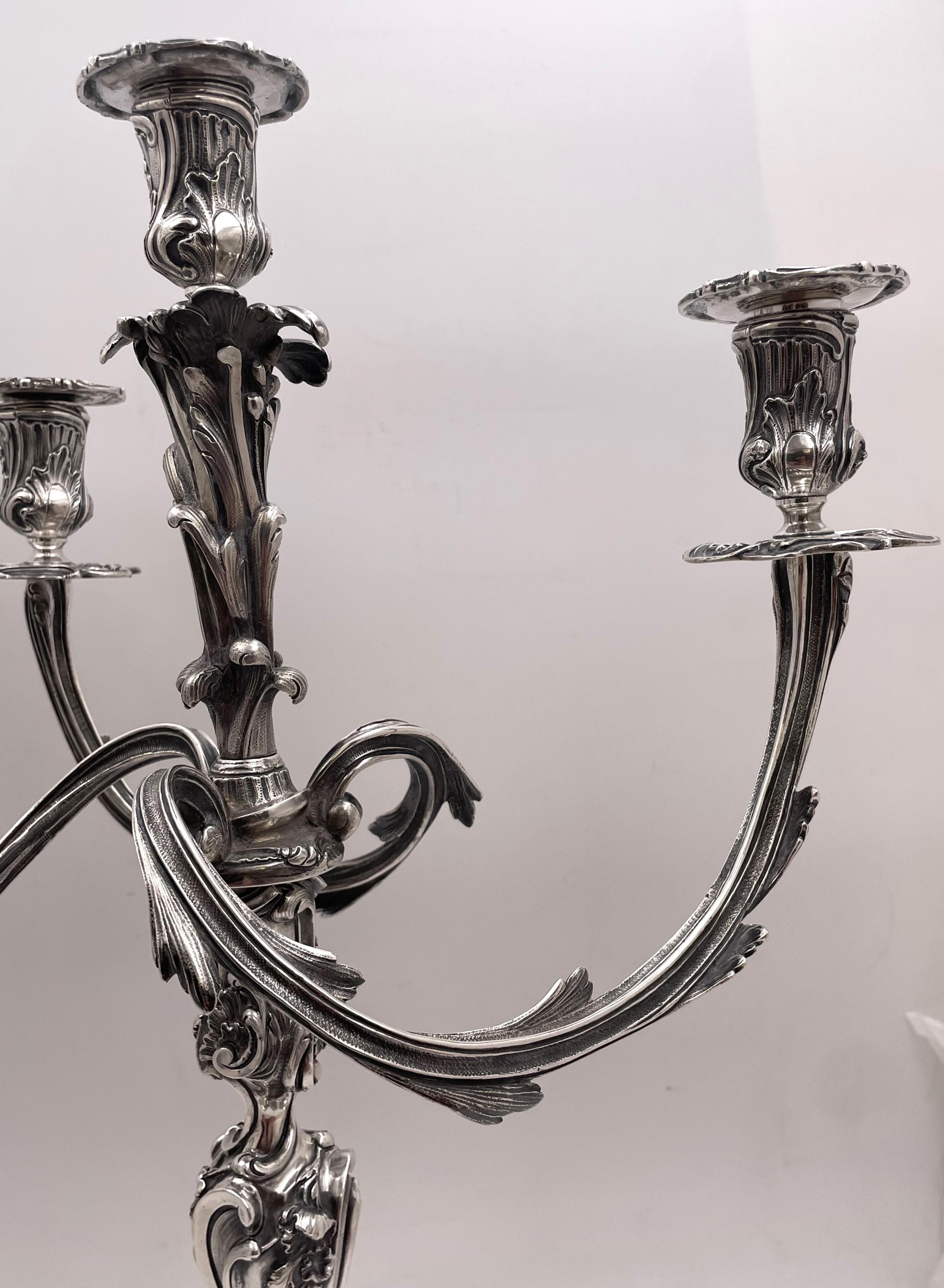 Paar französische Fouquet-Gueudet-Kandelaber aus Sterlingsilber mit 4 Lichtern, um 1865 im Zustand „Gut“ im Angebot in New York, NY