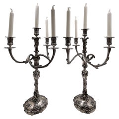 Pareja de candelabros franceses de 4 luces de plata de ley Fouquet-Gueudet Circa 1865