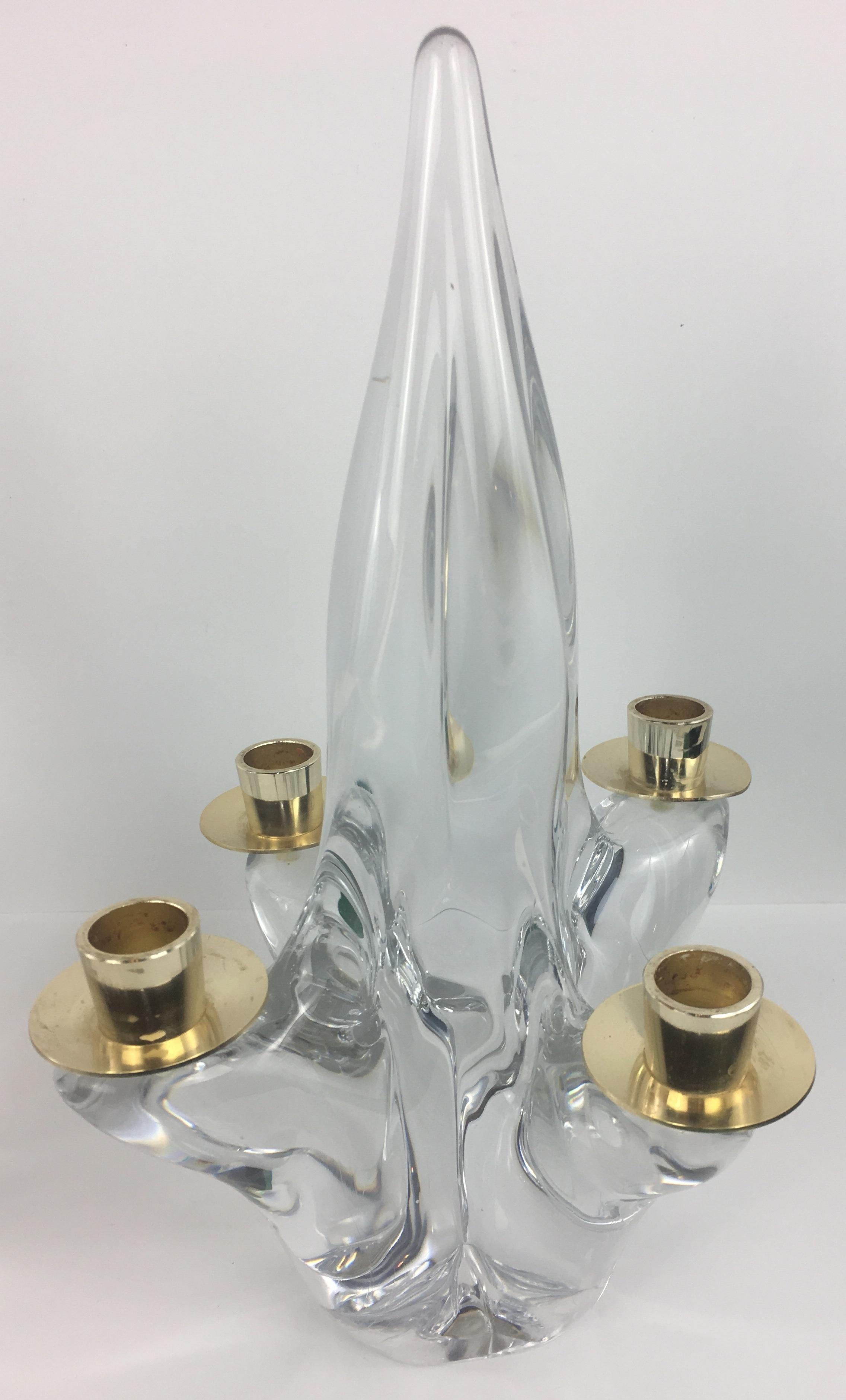 Mid-Century Modern Pair of French Midcentury Crystal Candleholders by Schneider