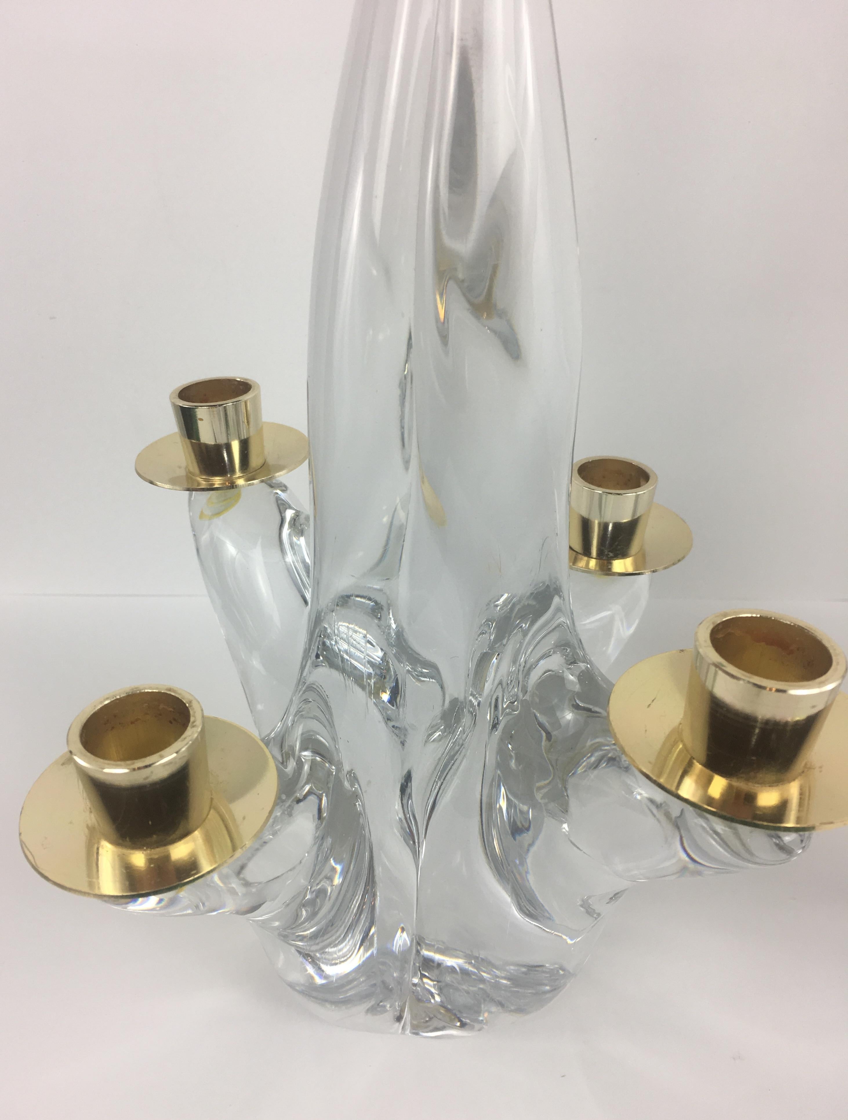 Pair of French Midcentury Crystal Candleholders by Schneider In Good Condition In Miami, FL