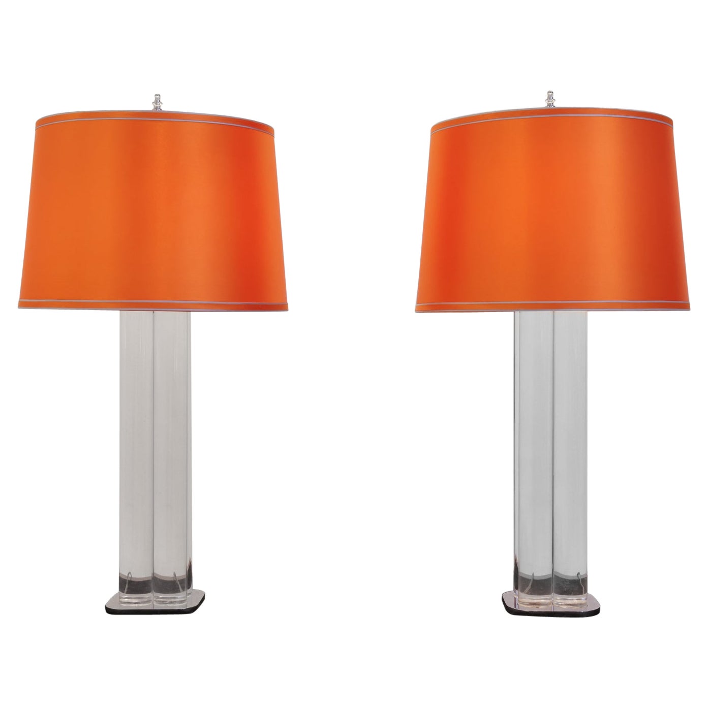 Pair of Four Column Lucite and Chrome Lamps