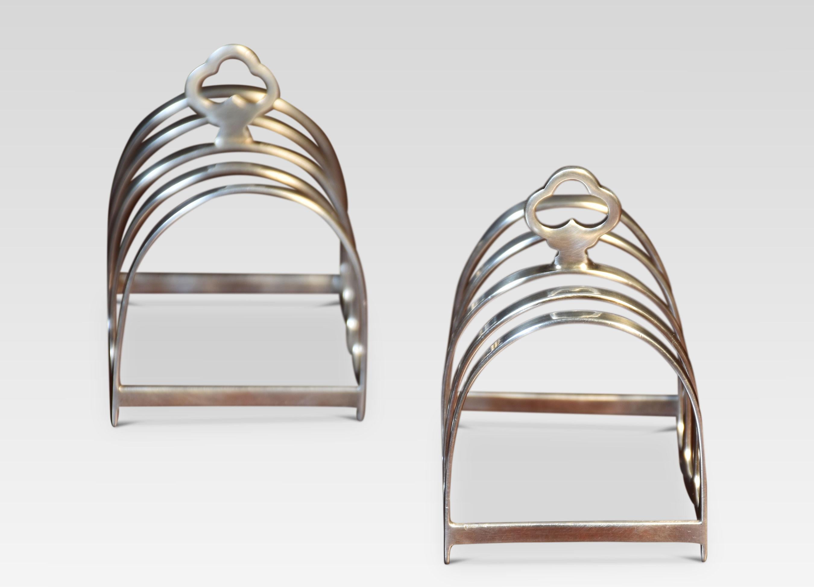 British Pair of four division silver toast racks For Sale