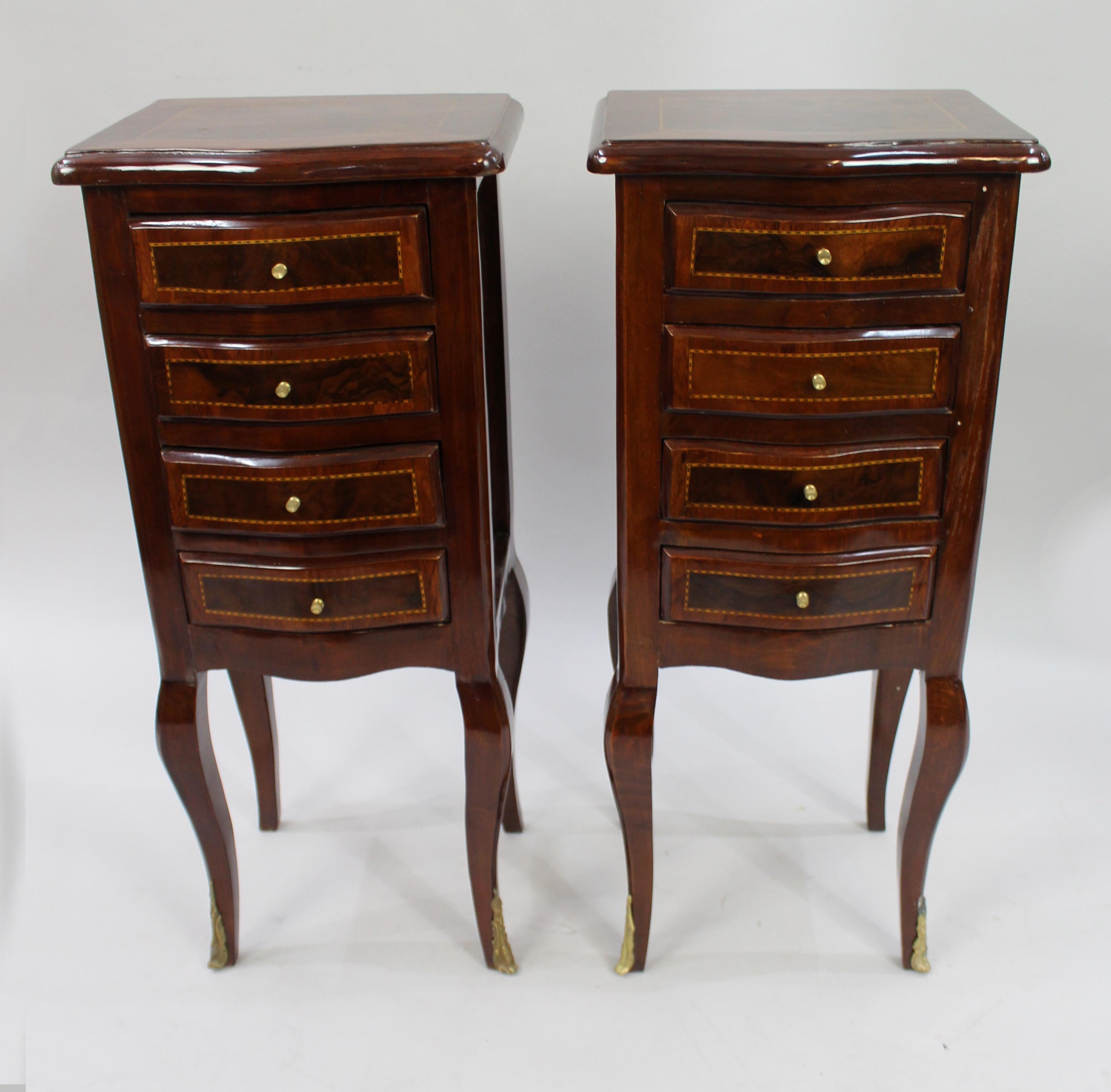 Pair of Four Drawer Inlaid French Nightstands In Good Condition In Worcester, GB