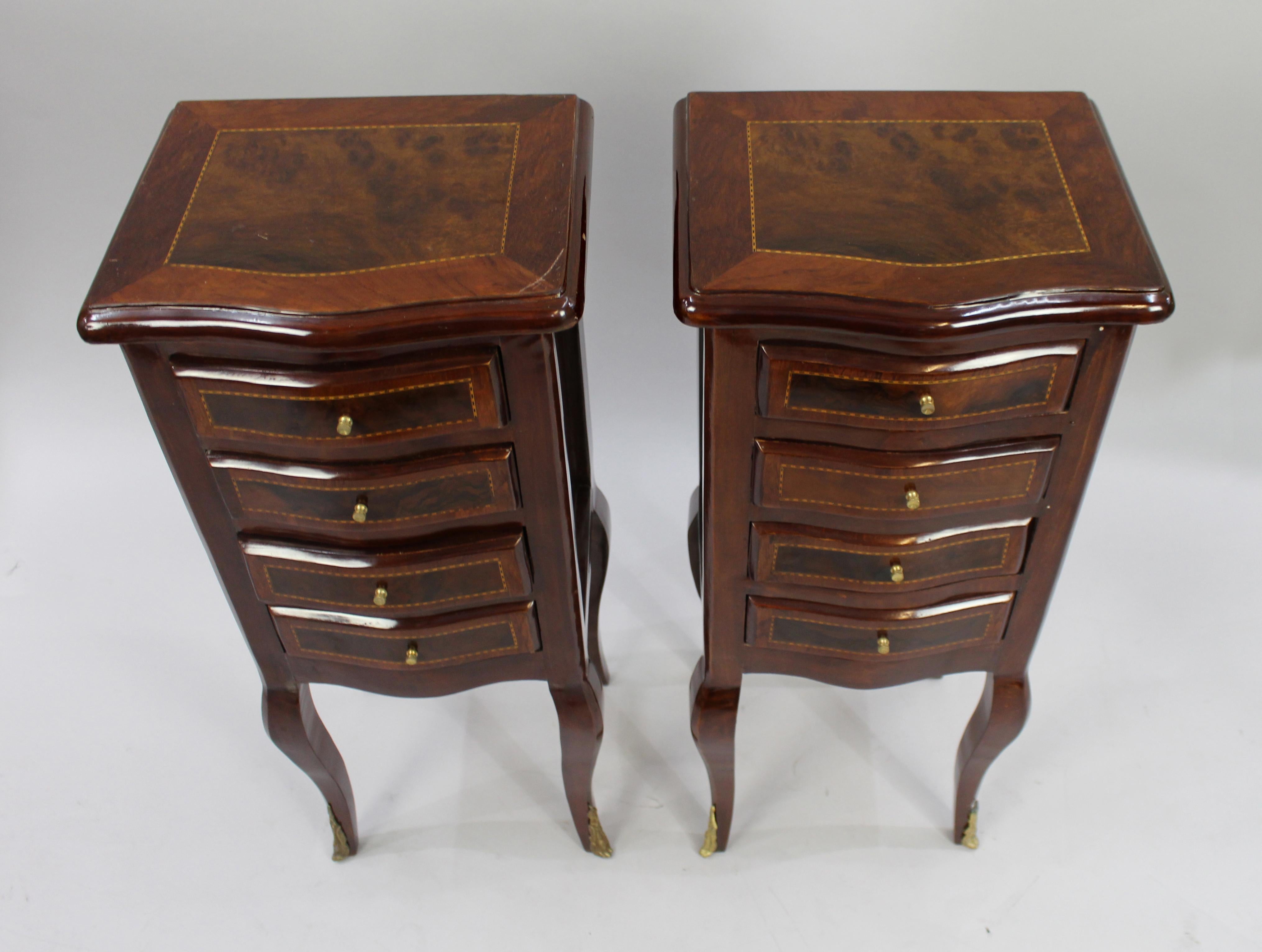 20th Century Pair of Four Drawer Inlaid French Nightstands
