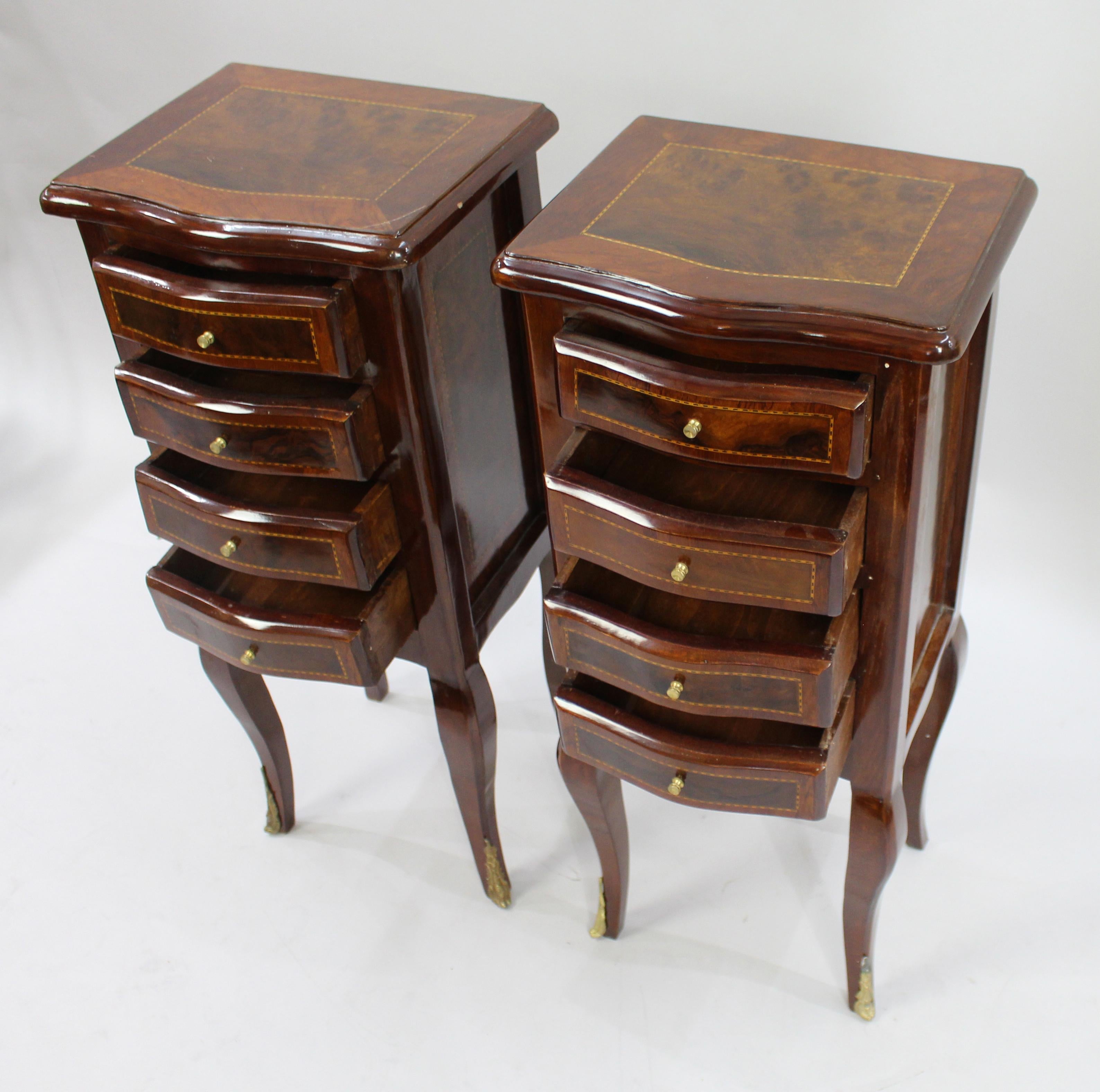 Pair of Four Drawer Inlaid French Nightstands 1