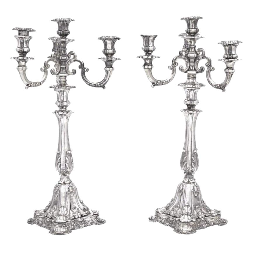 Pair of Four-Light Continental Silver Candelabra