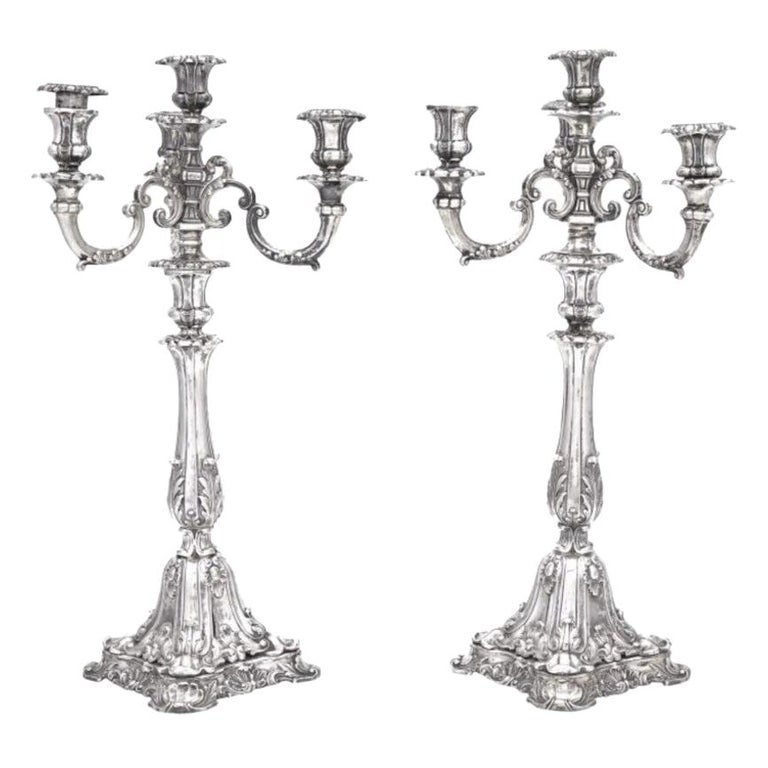 Pair of Four-Light Continental Silver Candelabra For Sale