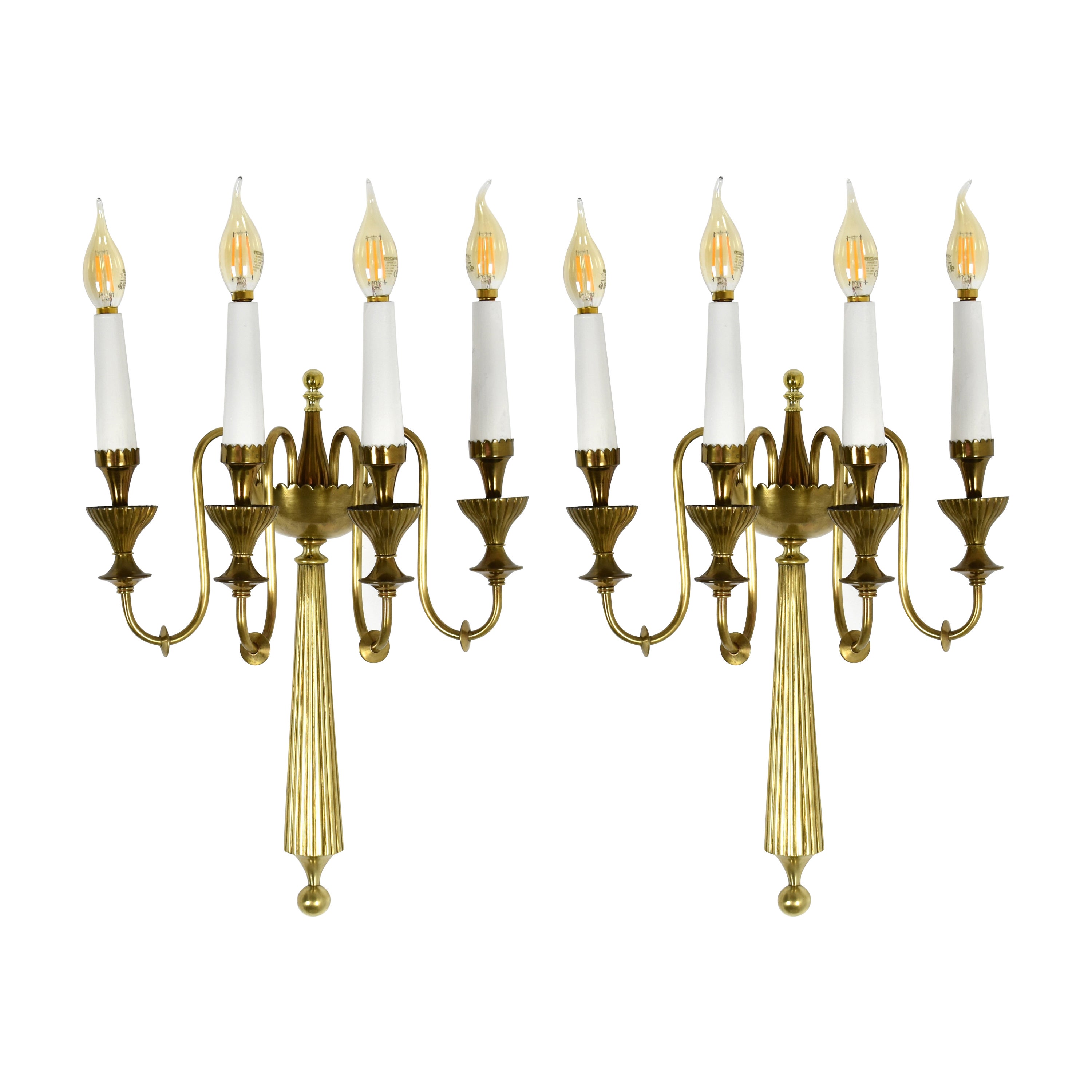 Coppia di candelabri a quattro luci in ottone italiano, anni '40