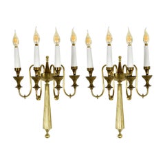 Coppia di candelabri a quattro luci in ottone italiano, anni '40