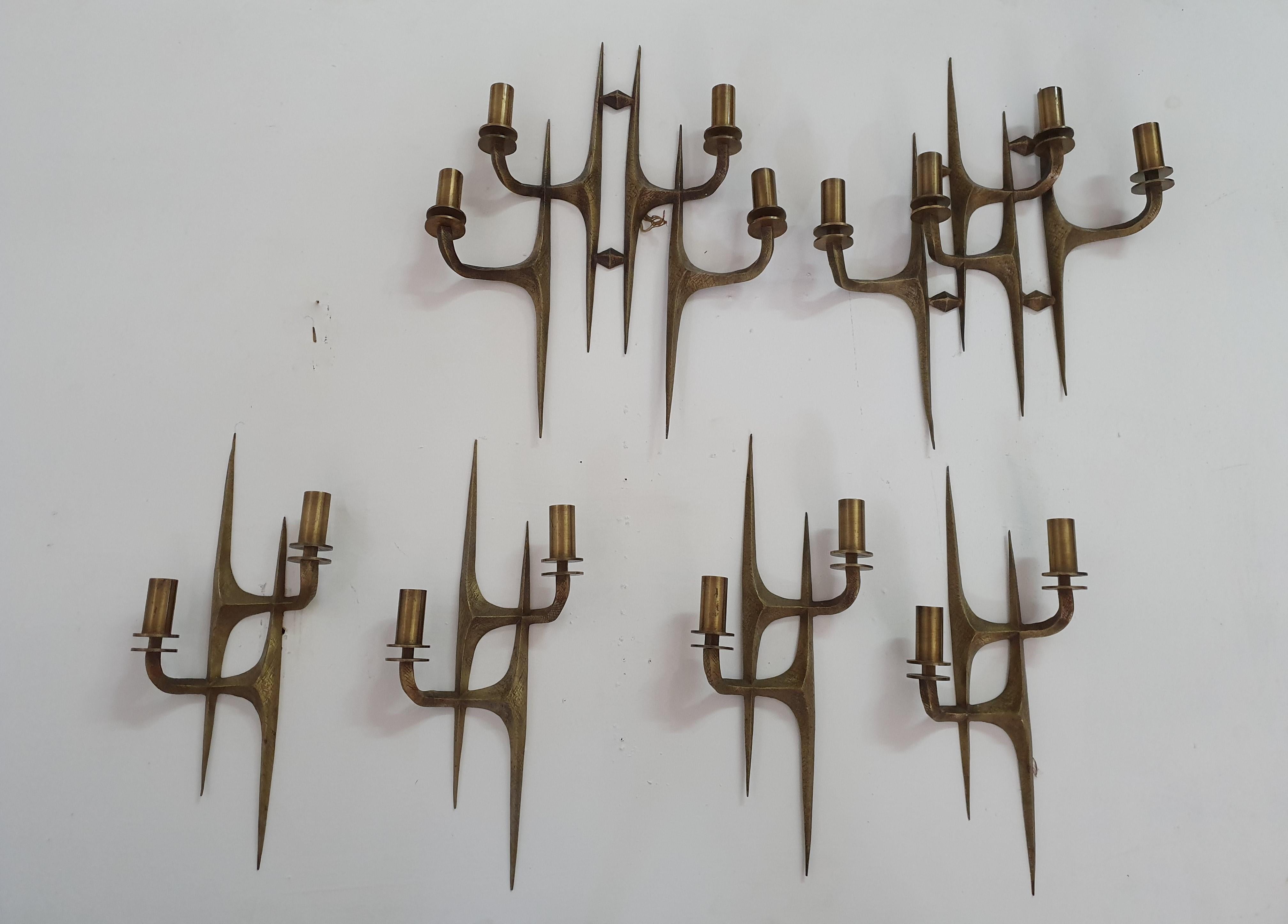 20th Century Pair of Four Light Mid-Century Modern Brutalist Sconces, Italy, circa 1960s For Sale