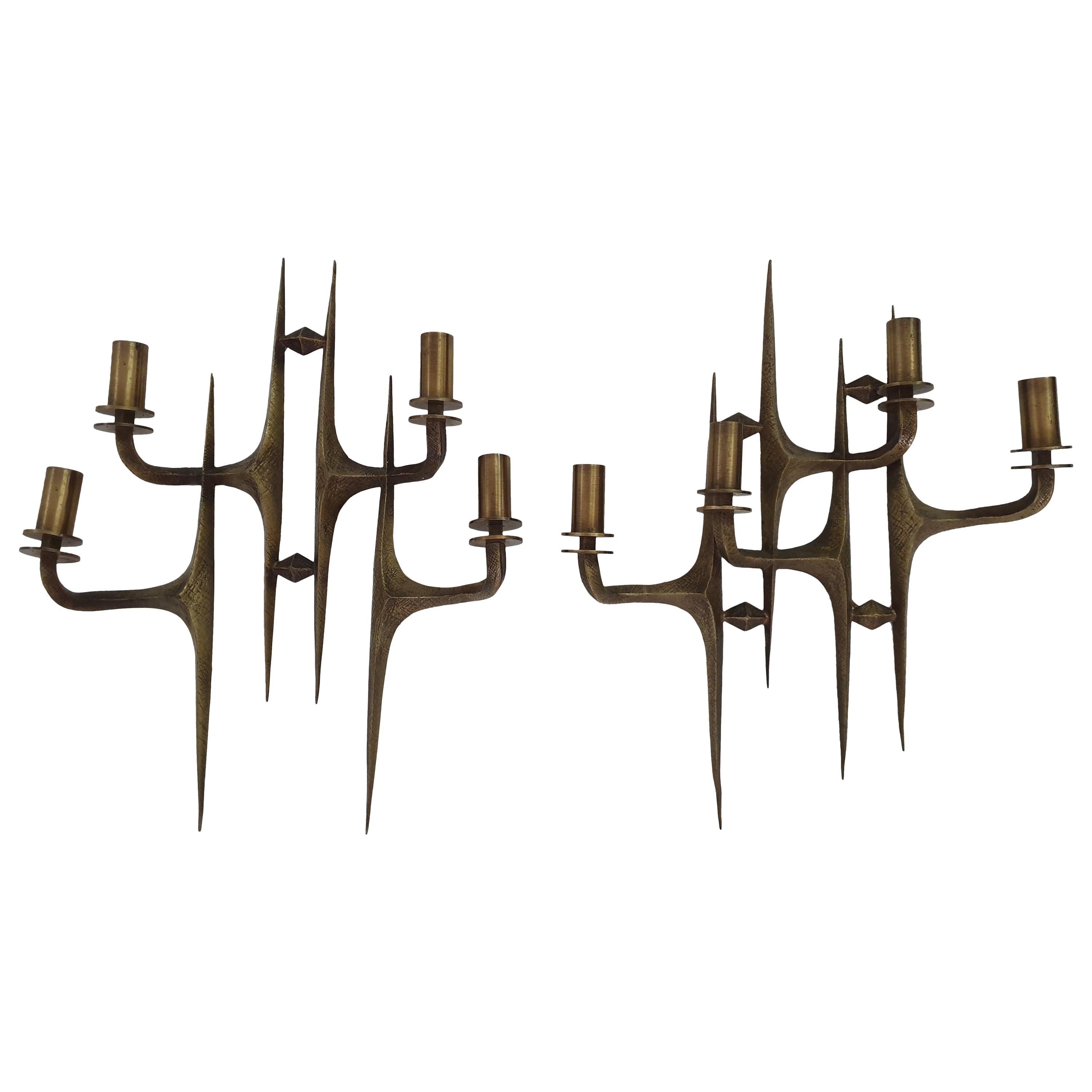 Pair of Four Light Mid-Century Modern Brutalist Sconces, Italy, circa 1960s