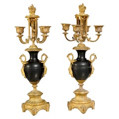 Pair of Four Light Napoleon III Gilt Bronze and Black Marble Candelabra