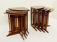 Pair of Four Nesting Mahogany Corner Tables, Bach, 1903 Gustave Serrurier-Bovy