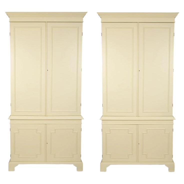 Pair of Four Panel Vintage Armoires in Cream Lacquer For Sale