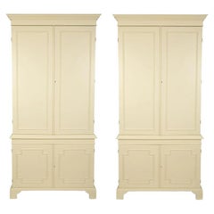 Pair of Four Panel Vintage Armoires in Cream Lacquer