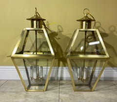 Pair Of four Sides  Solid Brass Handcrafted Hanging Lanterns