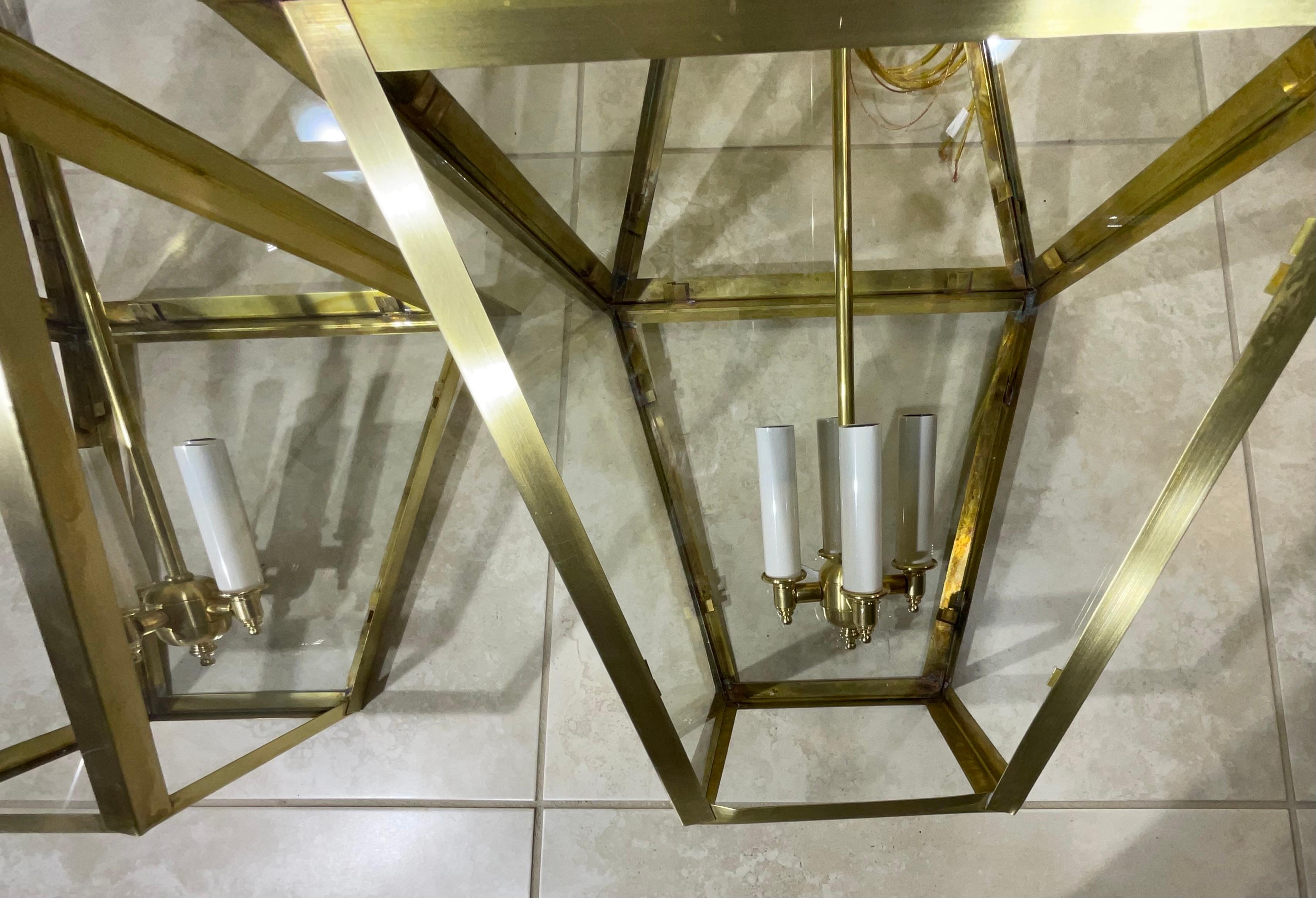 Pair Of four Sides  Solid Brass Handcrafted Hanging Lanterns For Sale 2
