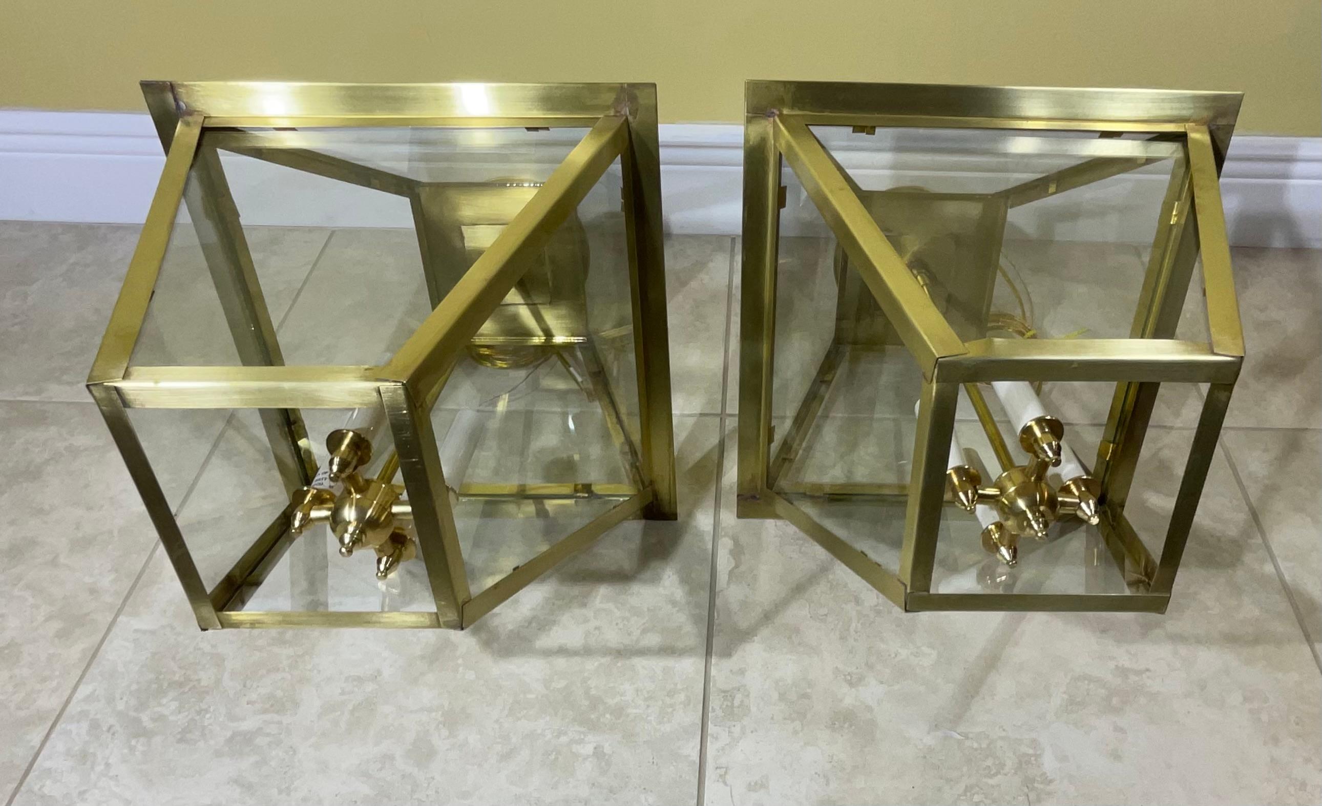 Pair Of four Sides  Solid Brass Handcrafted Hanging Lanterns For Sale 3