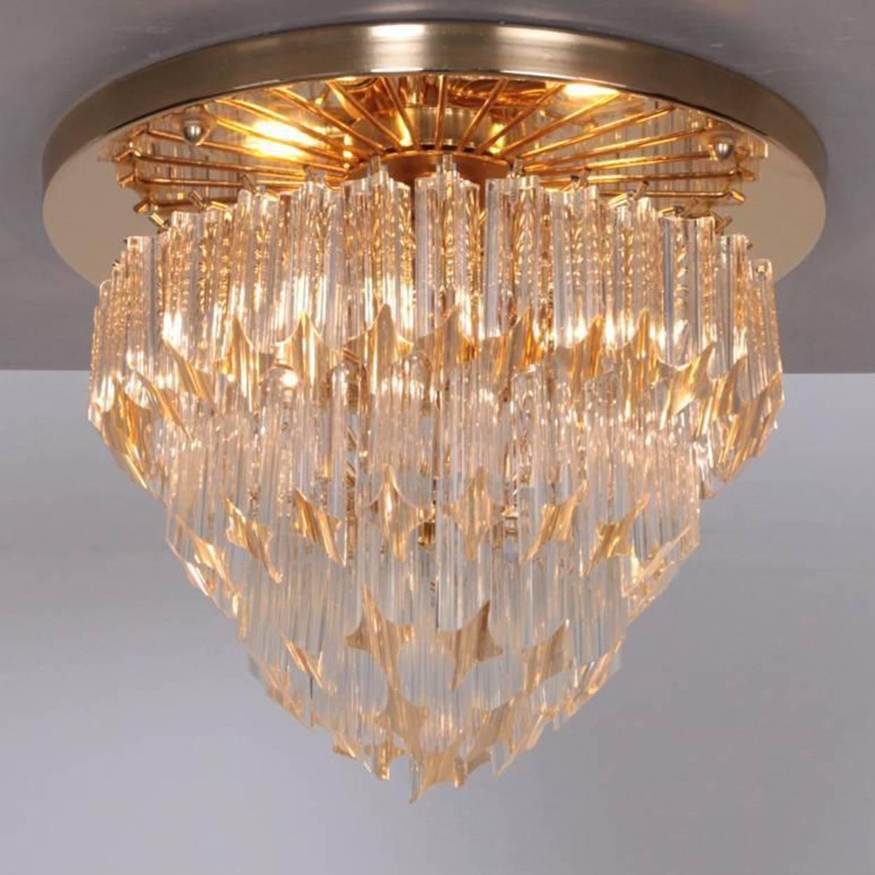 Brass Pair of Four-Tiered Venini Murano 'Astra Quadrilobo' Chandeliers, Italy, 1960 For Sale
