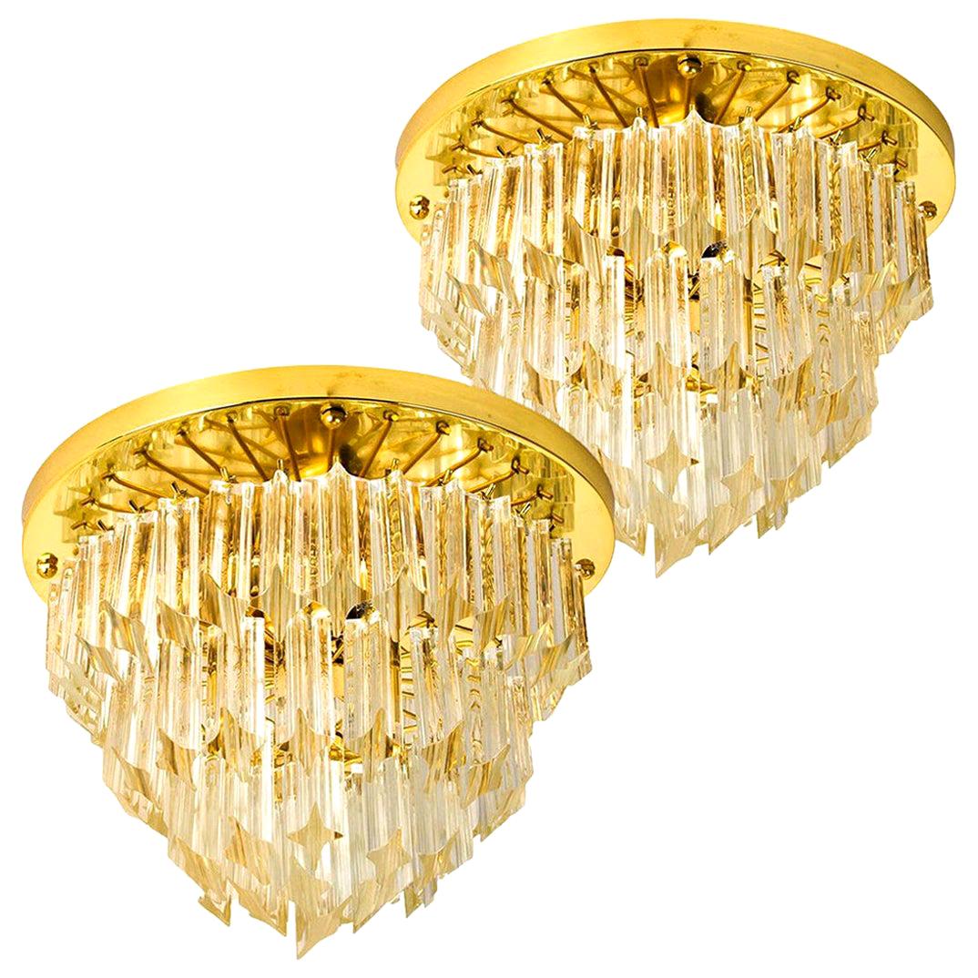 Pair of Four-Tiered Venini Murano 'Astra Quadrilobo' Chandeliers, Italy, 1960 For Sale