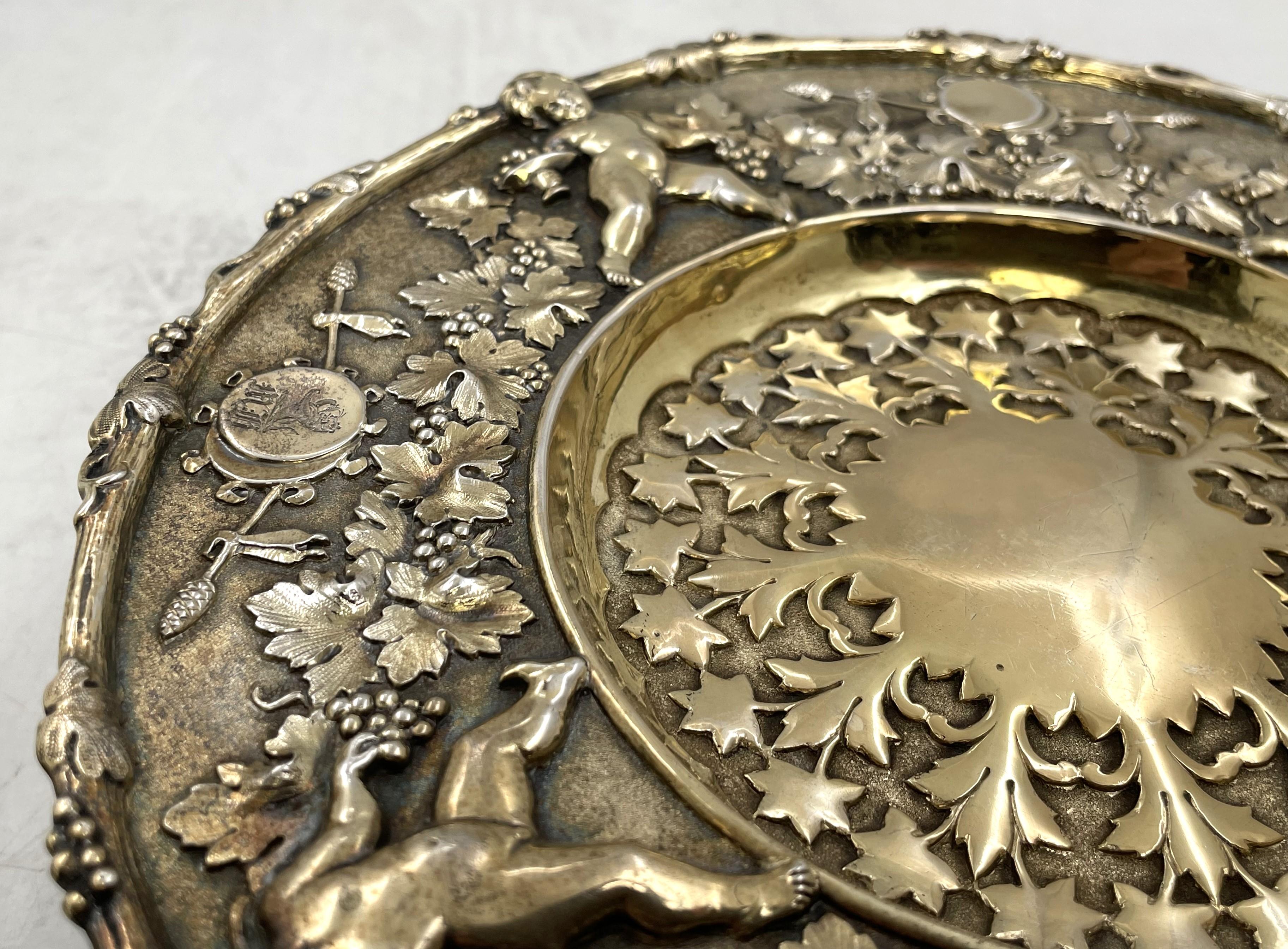 Pareja de Tazzas/ Compoteros Victorianos de Plata de Ley Dorada Inglesa Fox 1848 Mediados del siglo XIX