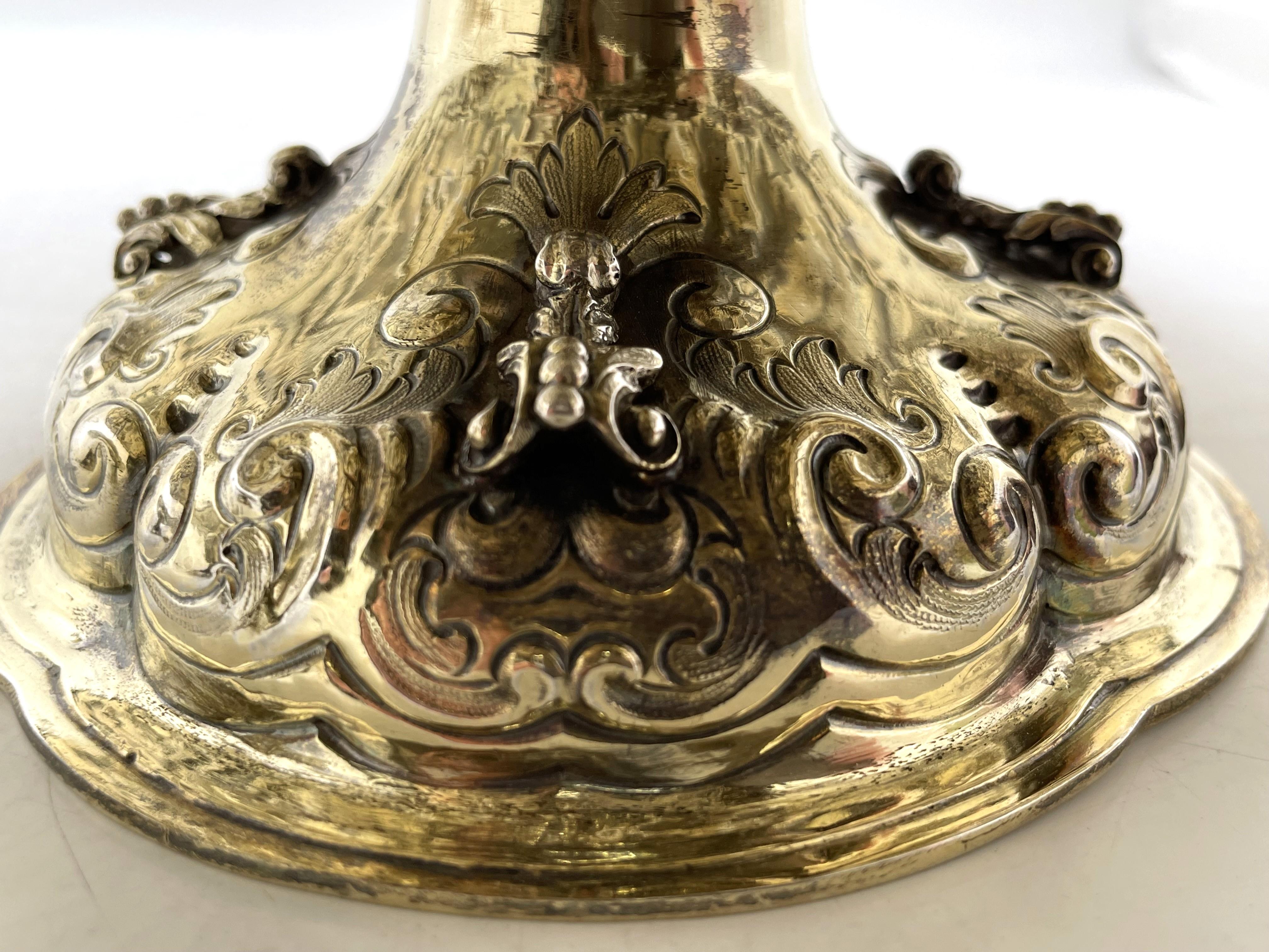 Pareja de Tazzas/ Compoteros Victorianos de Plata de Ley Dorada Inglesa Fox 1848 1