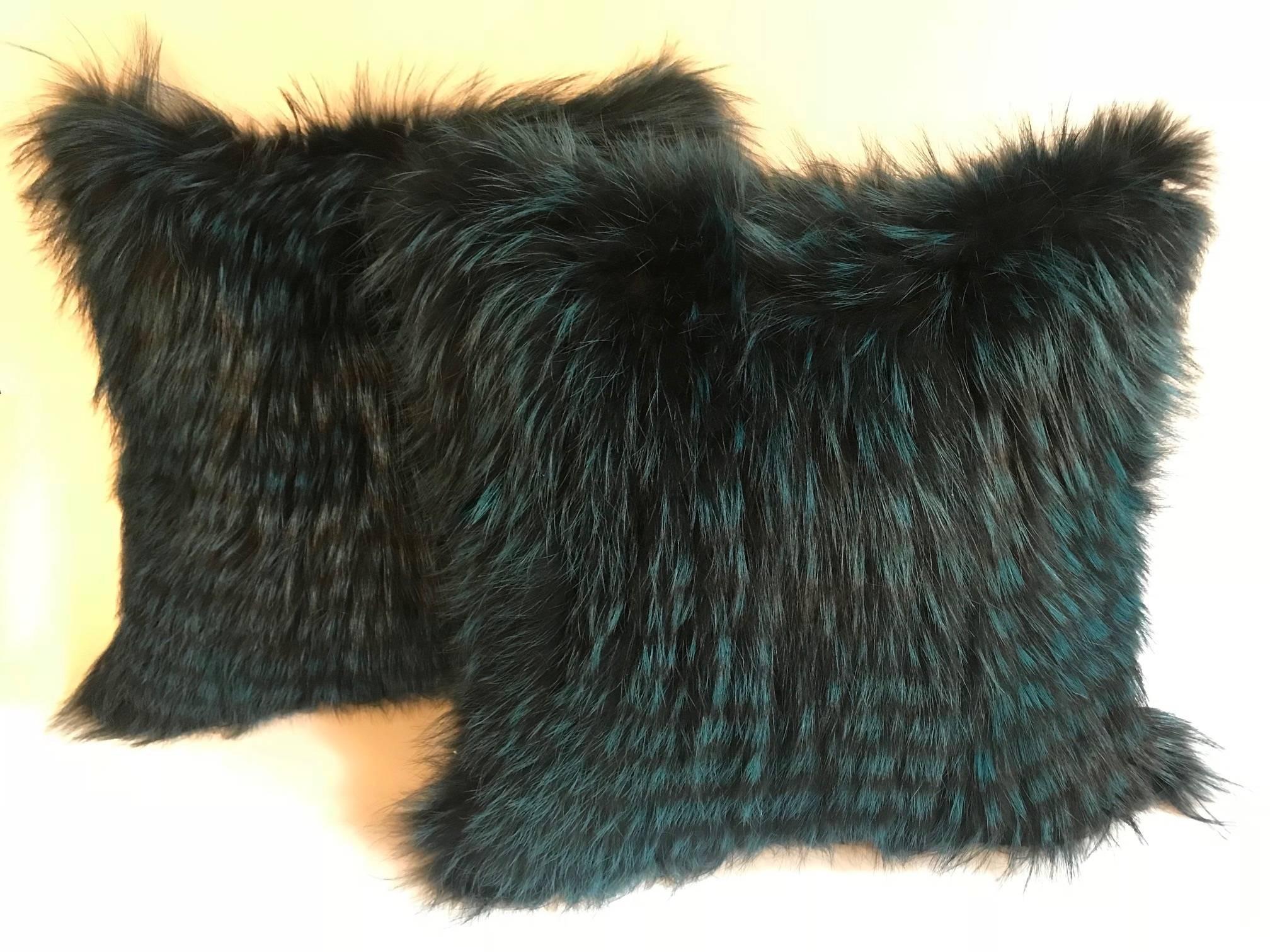 Modern Pair of Fox Fur Pillows For Sale