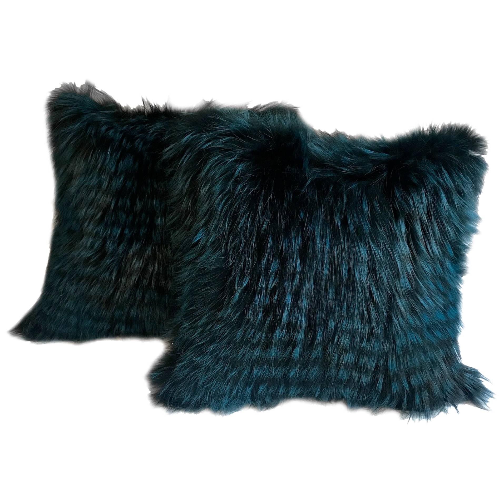 Pair of Fox Fur Pillows For Sale